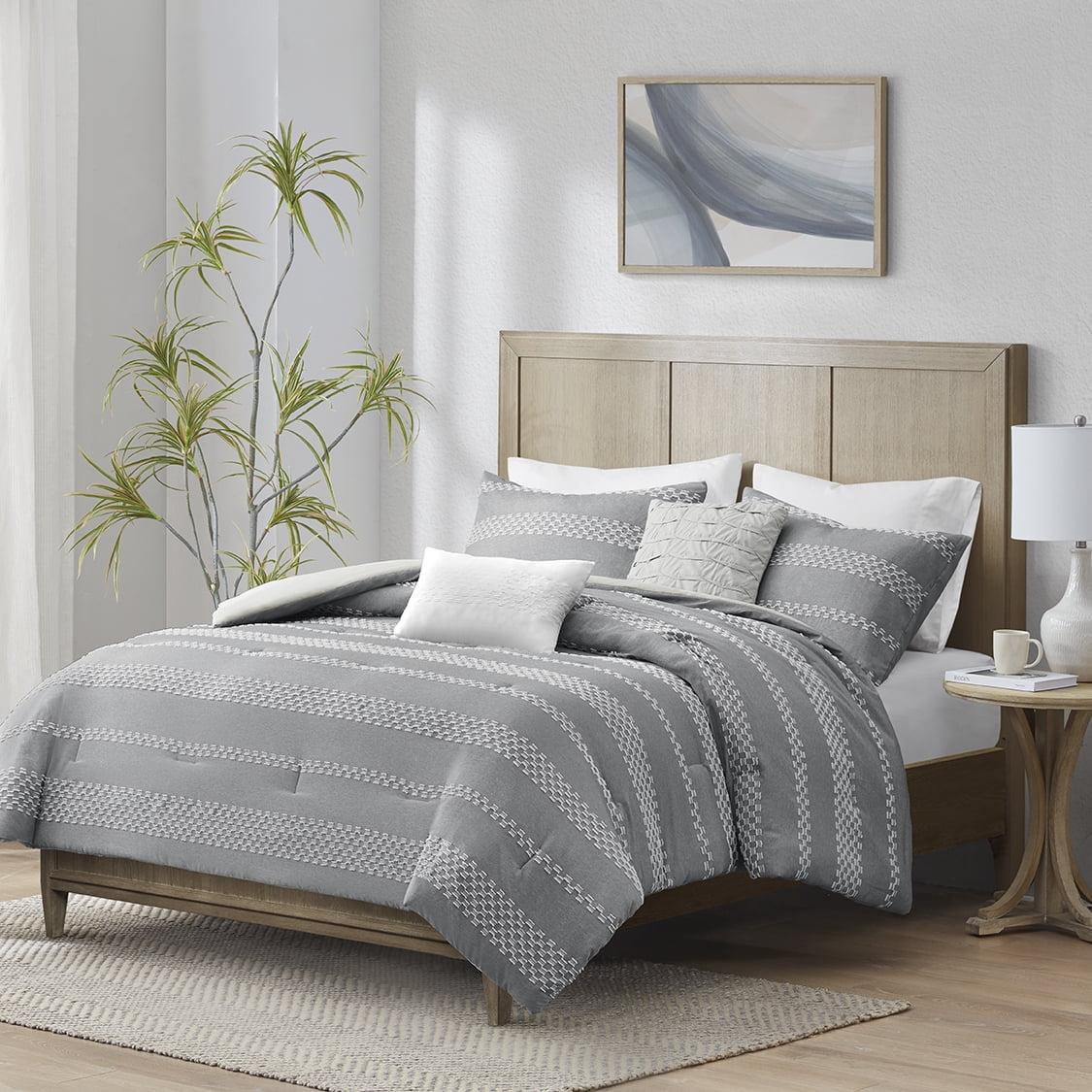 Madison Park Striped 5 Piece Clipped Jacquard Comforter Set with Throw Pillows