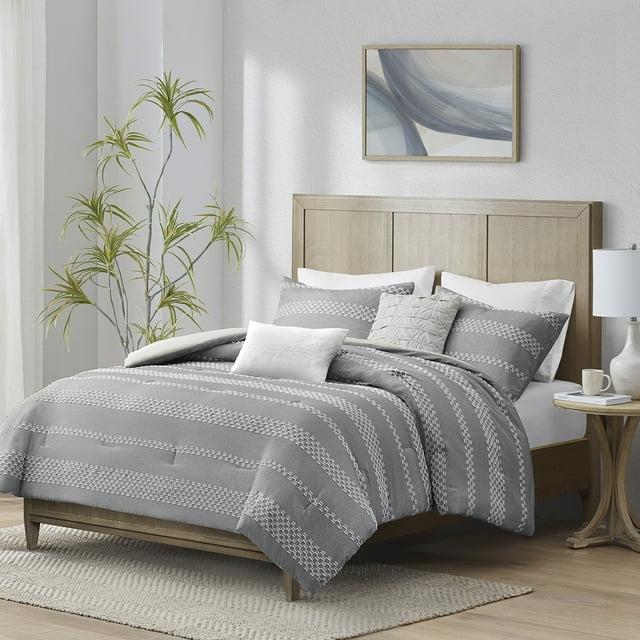 Madison Park Striped 5 Piece Clipped Jacquard Comforter Set with Throw Pillows