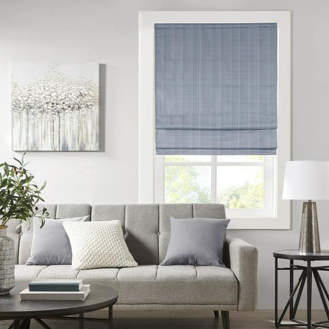 Madison Park Galen Basketweave Room Darkening Cordless Roman Shade Single Window Panel in Indigo Blue, 34"x64"