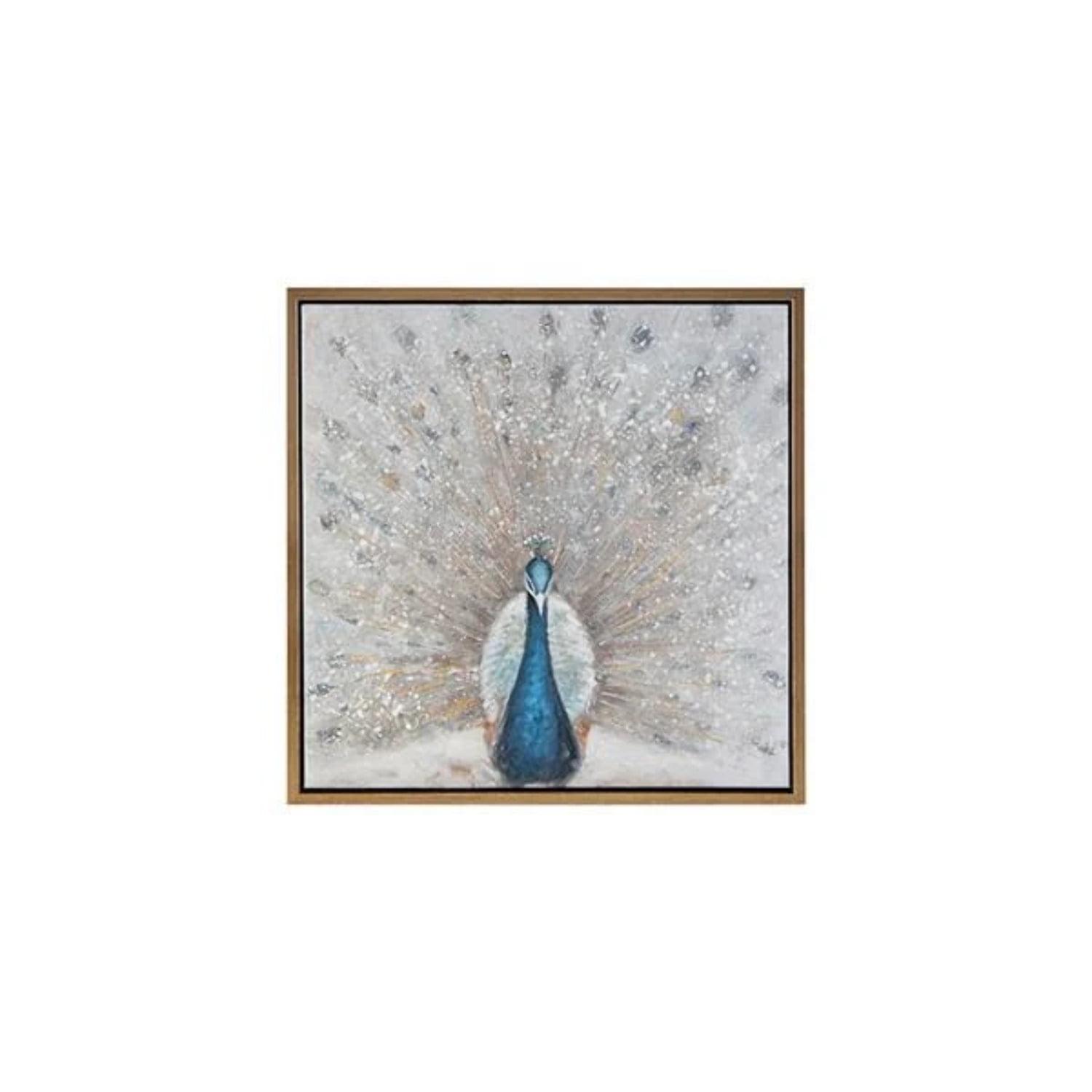 Gilded Peacock Blue and Neutral Framed Canvas Wall Art