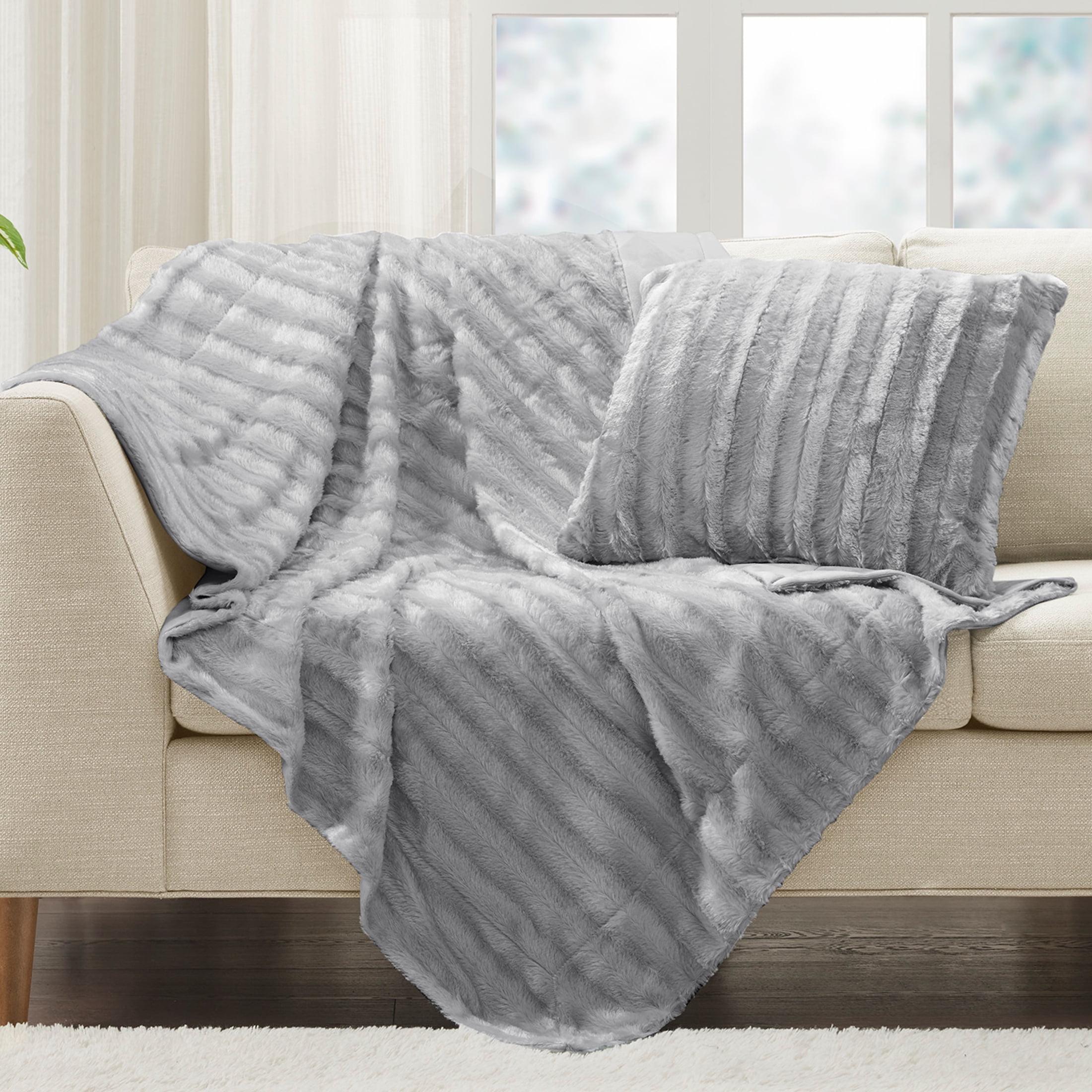 Madison Park Duke Gray Long Fur Throw 50x60"