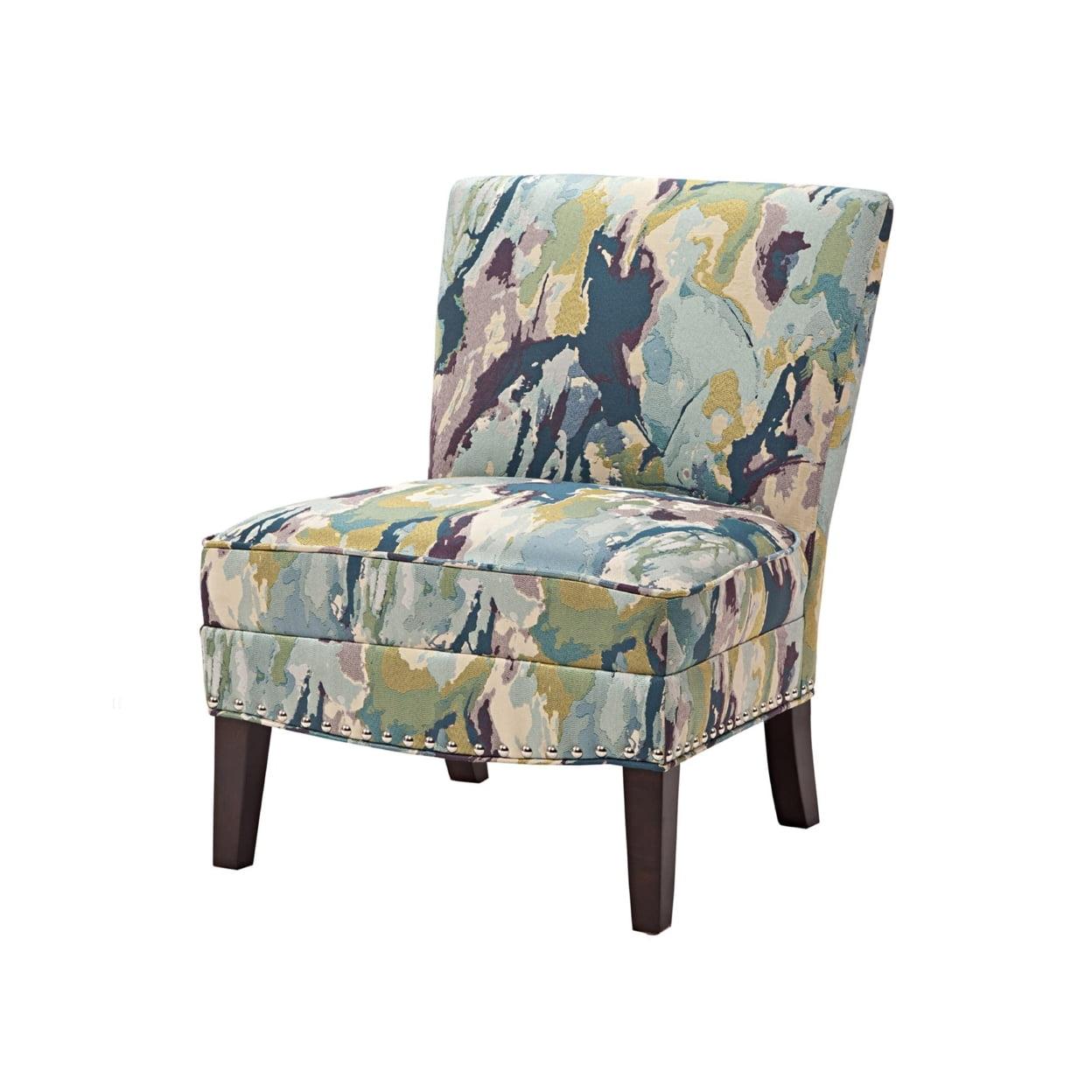 Karly Slipper Accent Chair Blue/Cream - Madison Park: Elegant Back, Silver Nailhead Trim