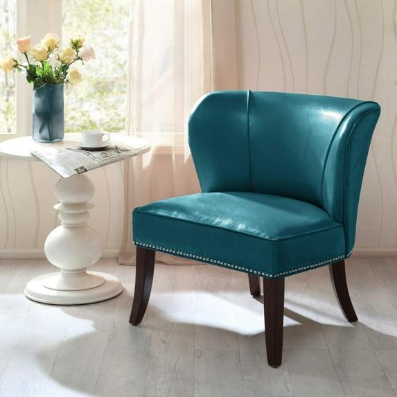 Hilton Concave Back Armless Chair - Peacock Blue: Faux Leather Upholstery, Contemporary Style, Wood Legs