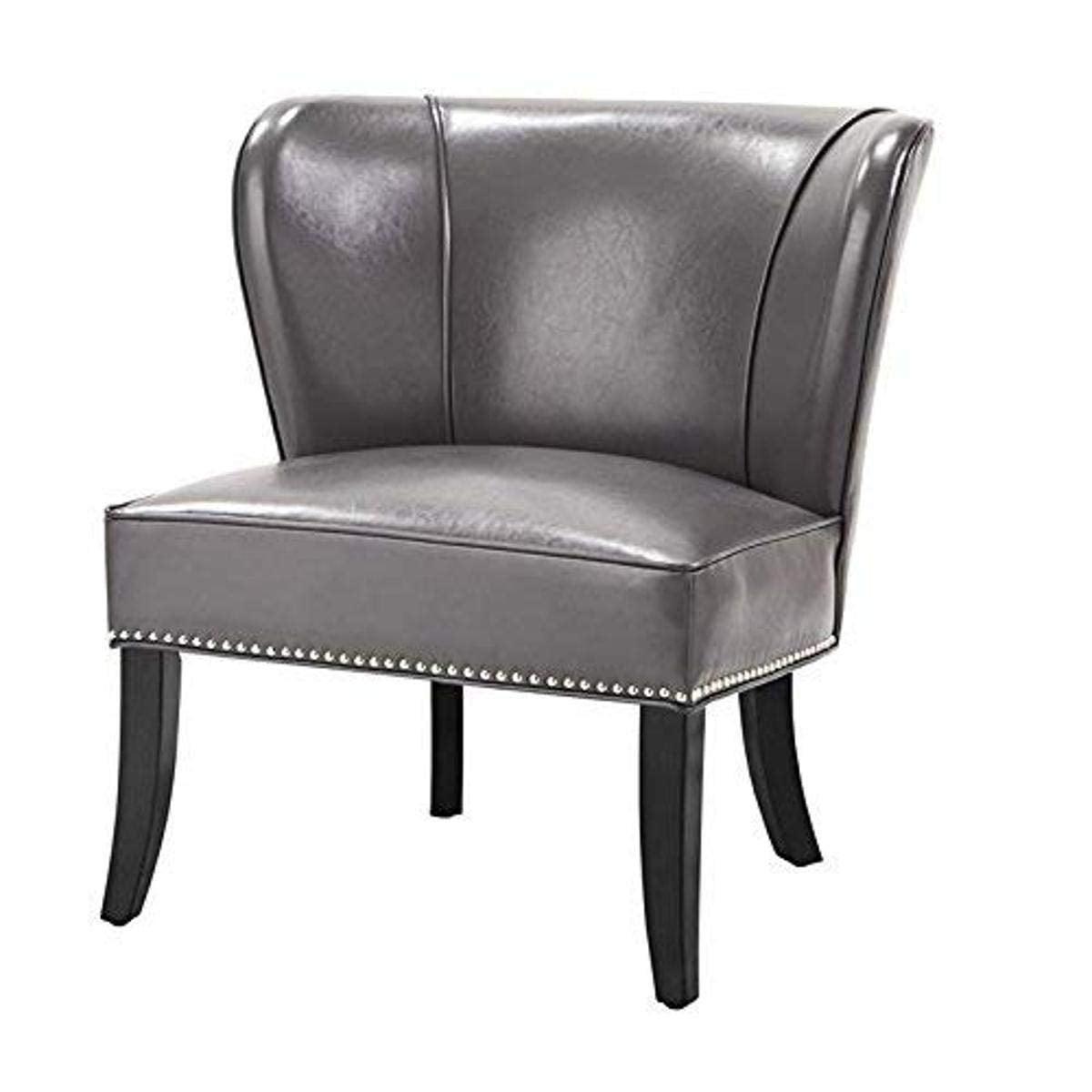 Elegant Gray Faux Leather Armless Accent Chair with Silver Nailhead Trim