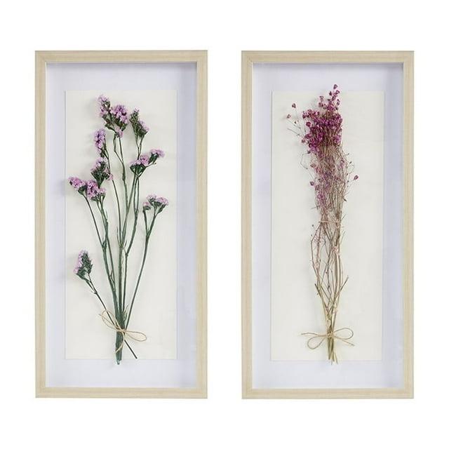 2pc Avant Garden Floral Shadowbox Set Natural - Madison Park: Dried Flower Wall Decor, MDF Frame, Sawtooth Mount