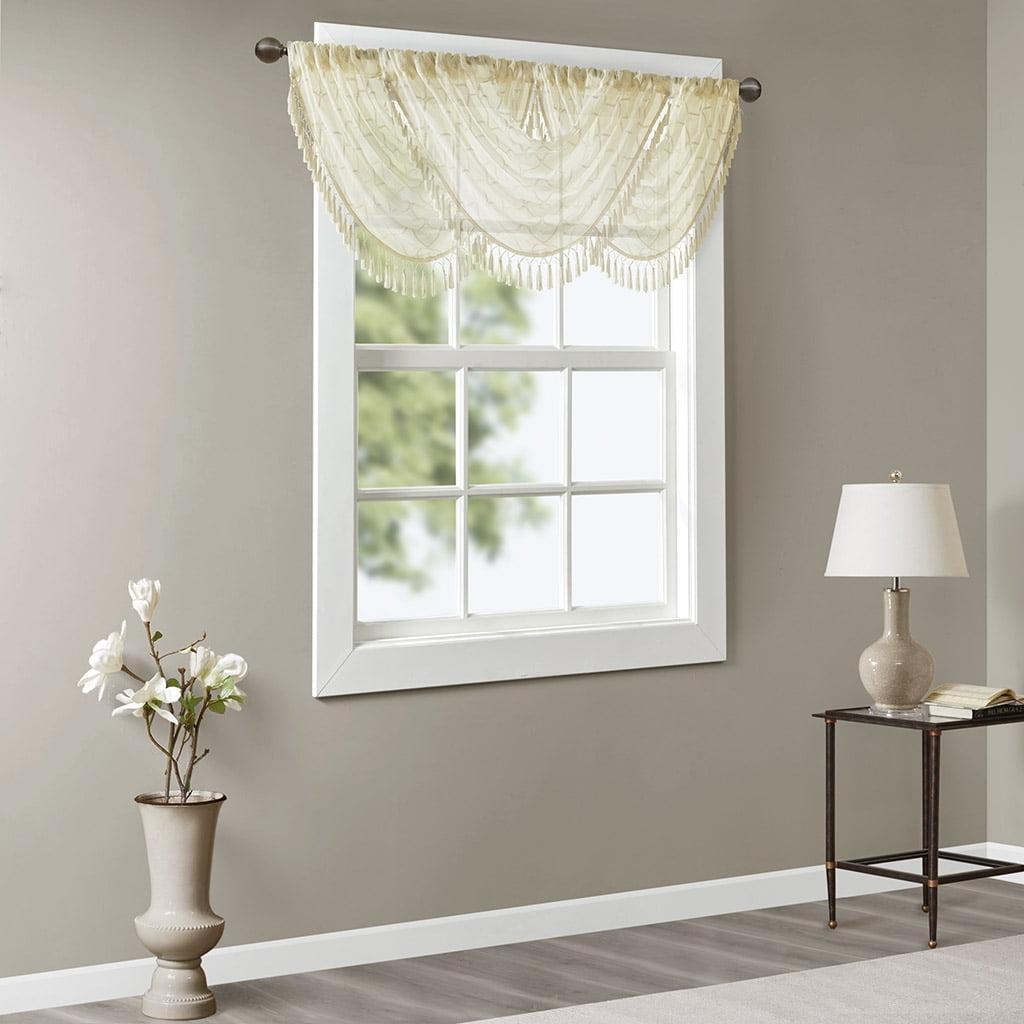 Madison Park Irina Diamond Sheer Embroidered Single Waterfall Valance