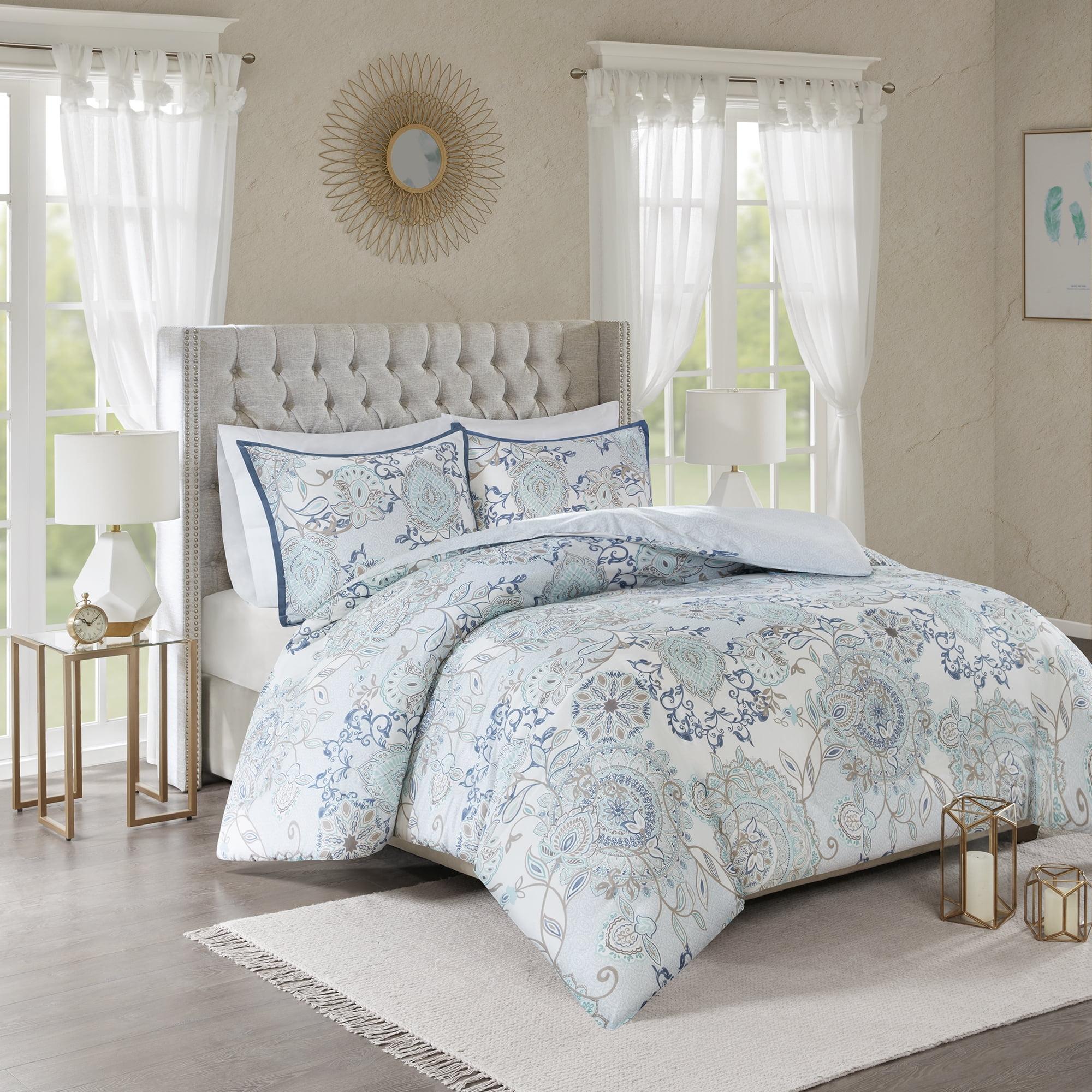 Isla Blue Cotton Floral Full/Queen Duvet Cover Set