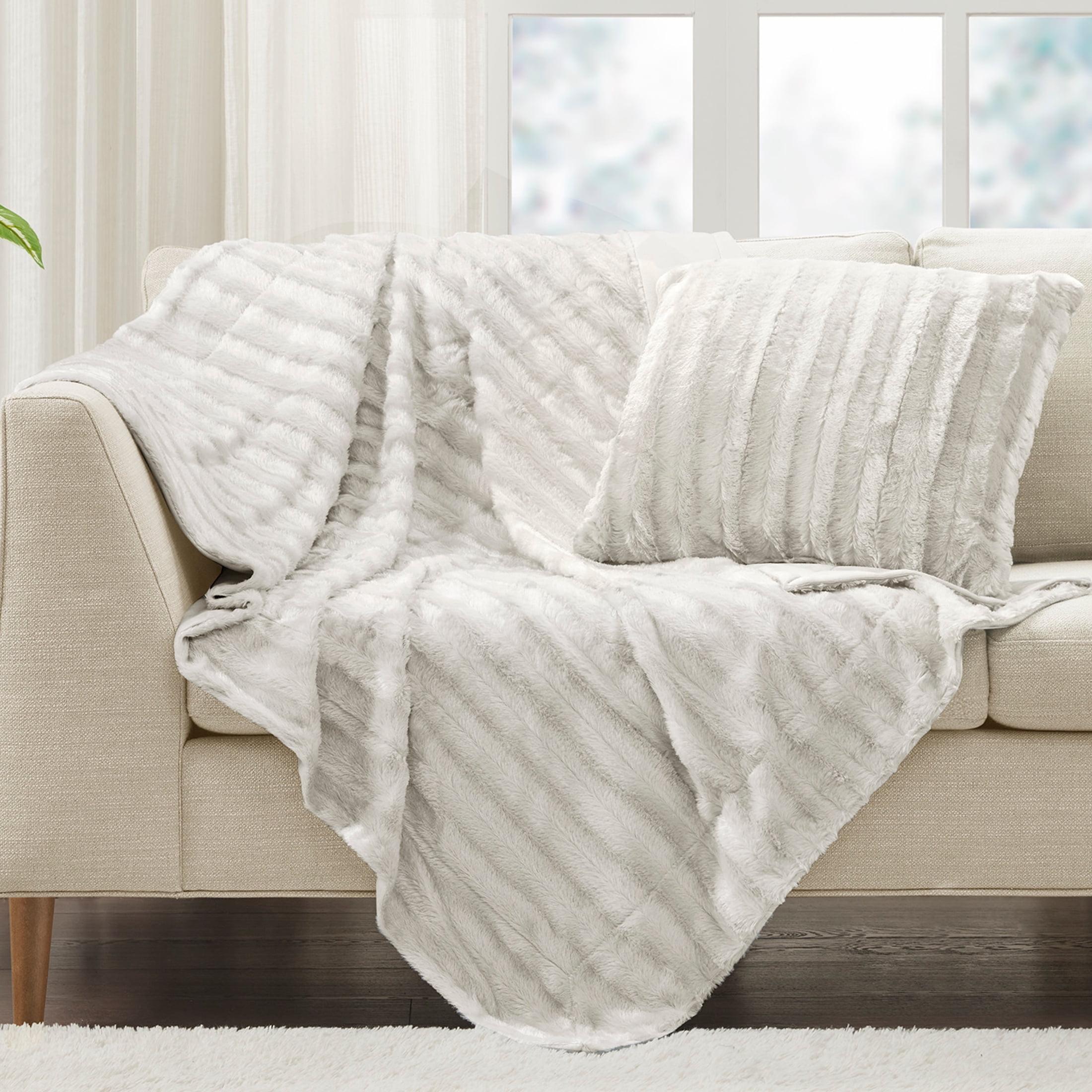 Madison Park Duke Champagne Long Fur Throw 50x60"
