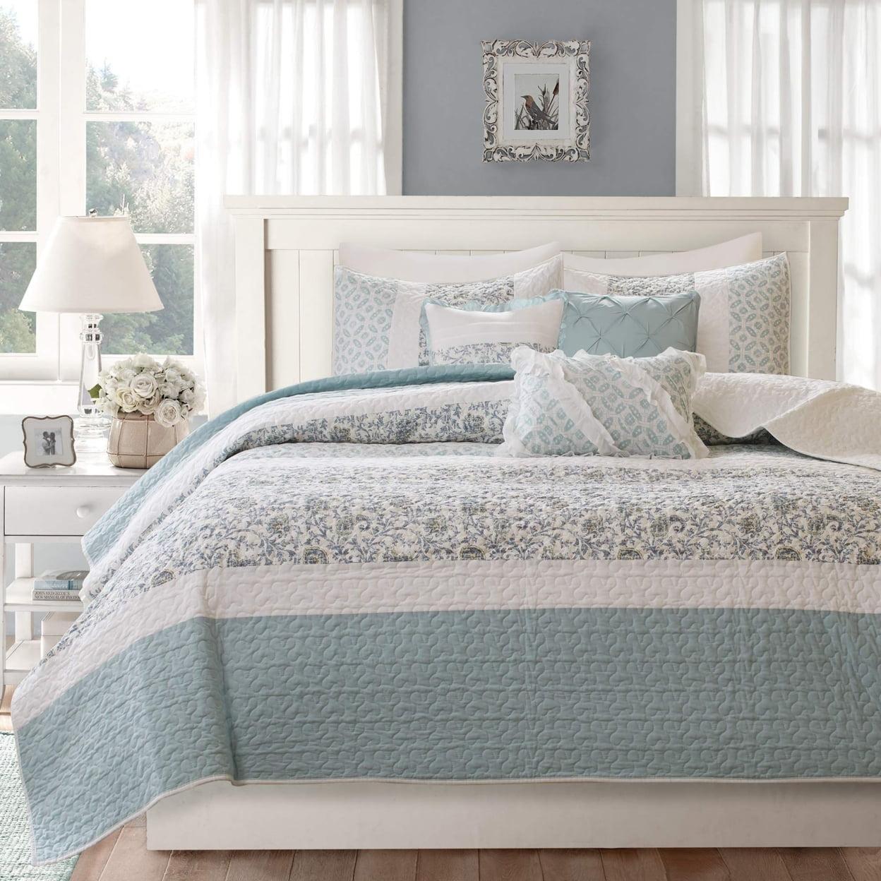 Madison Park Dawn 6 Piece Cotton Percale Quilt Set with Throw Pillows