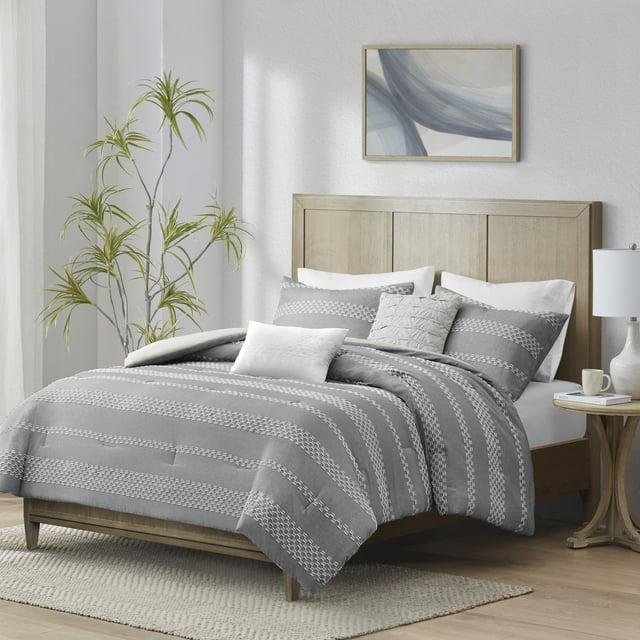 Madison Park Striped 5 Piece Clipped Jacquard Comforter Set with Throw Pillows