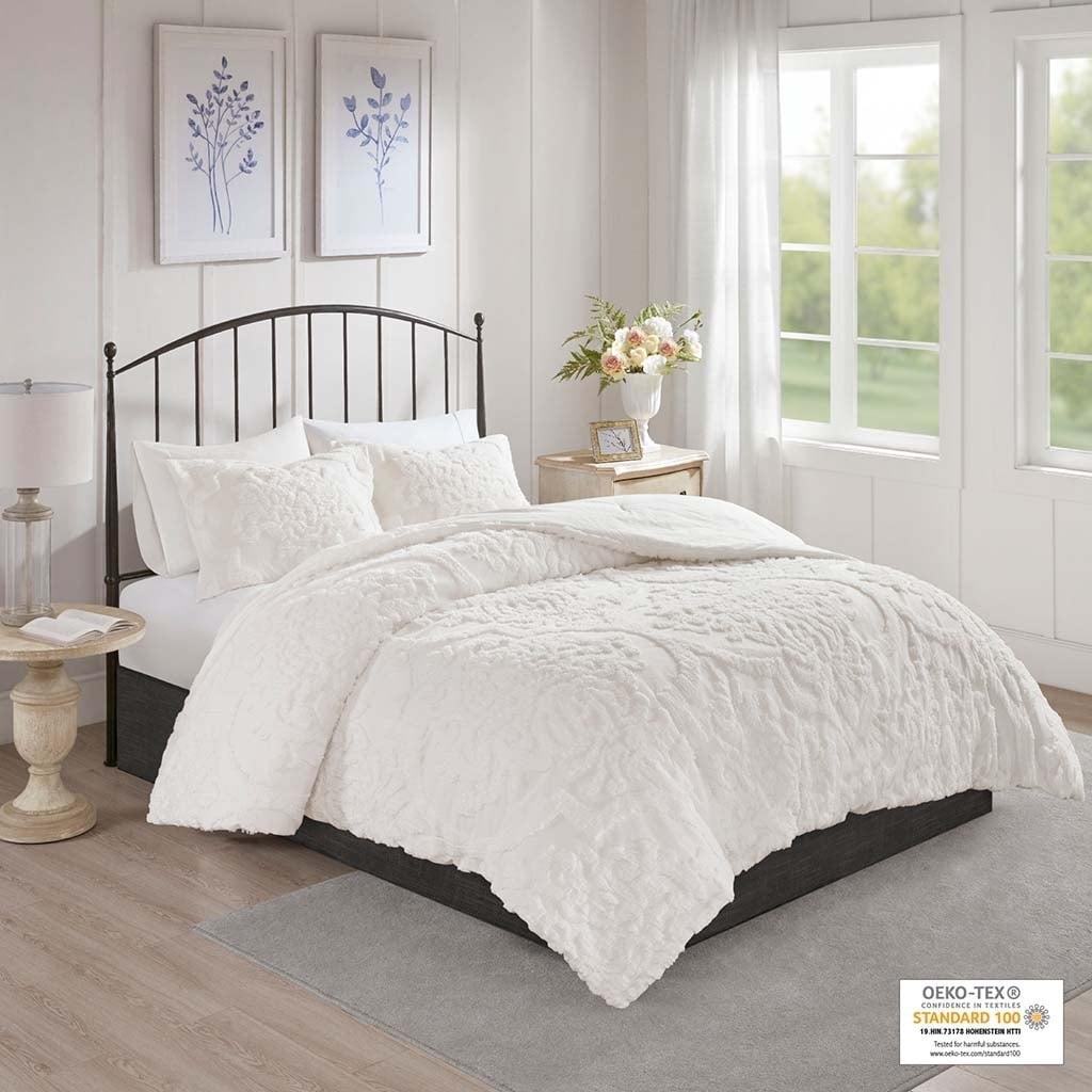 Viola Tufted Cotton Chenille Damask 3 Piece Comforter Set