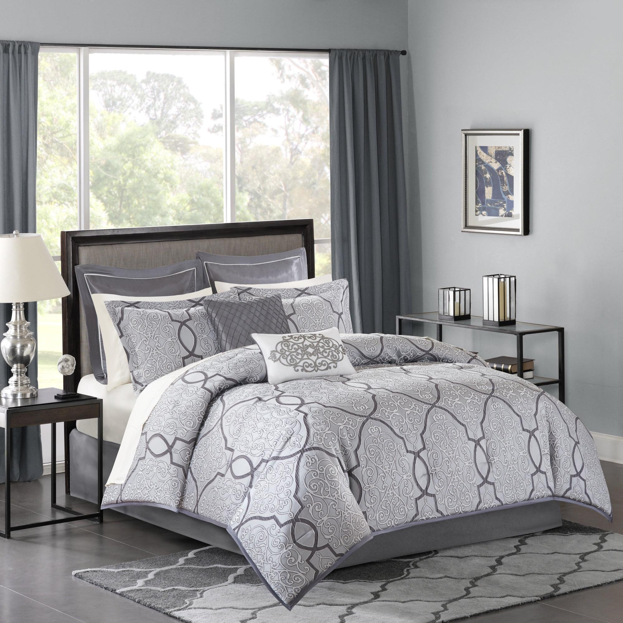 King Silver Jacquard Cotton 12-Piece Bedspread Set