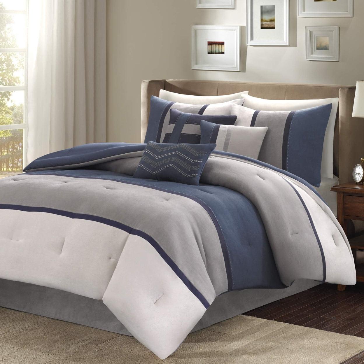 King Blue Microfiber Reversible Comforter Set with Decorative Pillows