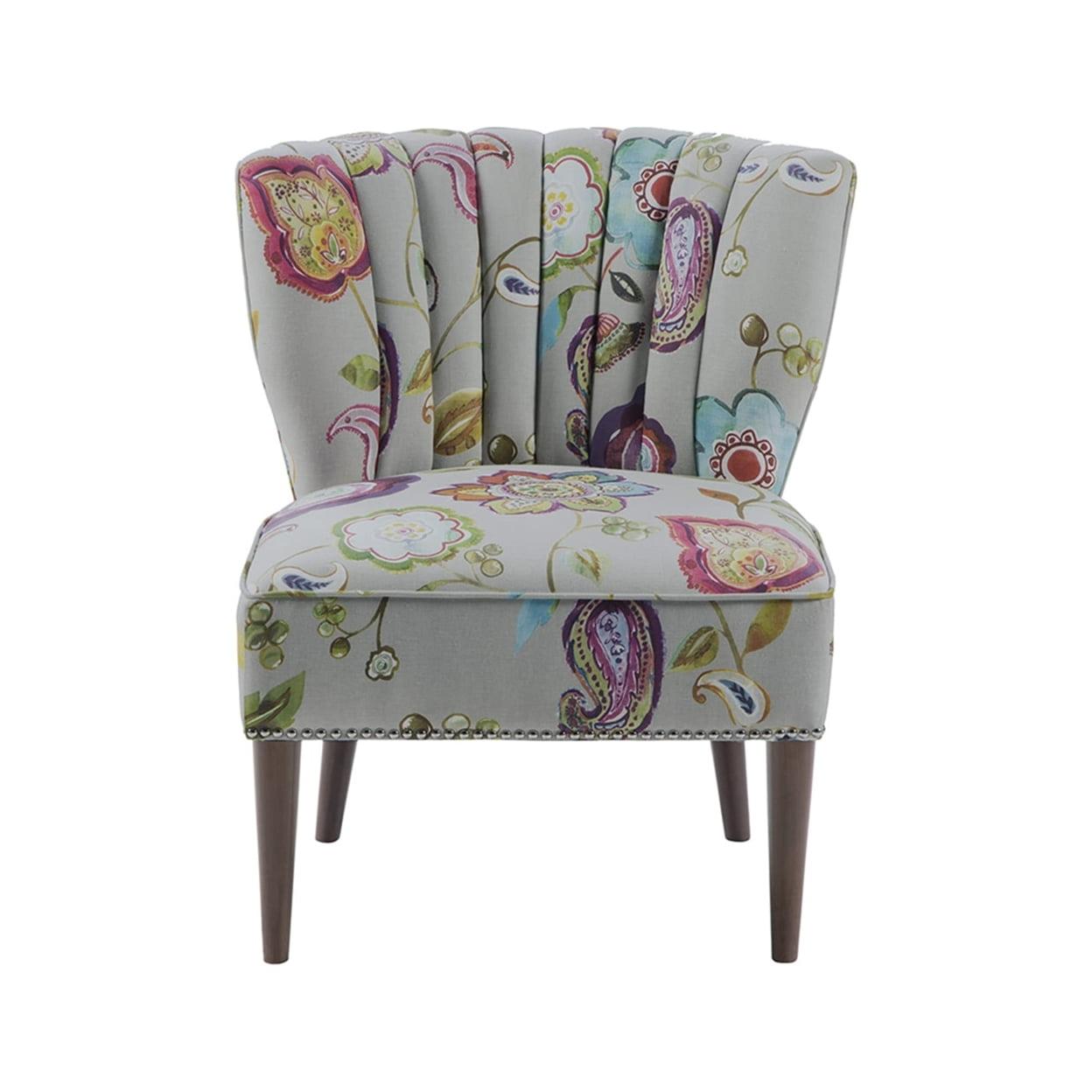 Floral Multicolor Channel Back Slipper Chair with Tapered Legs