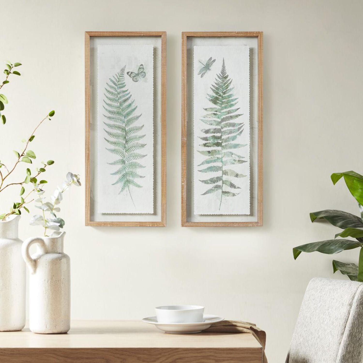 Natural Pinewood Framed Botanical Fern Wall Art Set