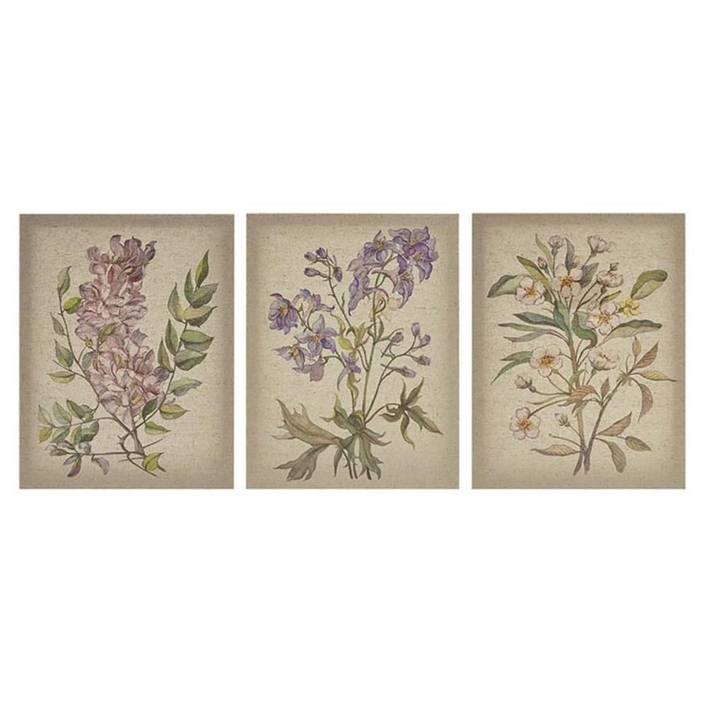 Madison Park Set of 3 14" x 11" Linen Botanicals Printed Canvas Decorative Wall Art Set : Modern Style, Unframed