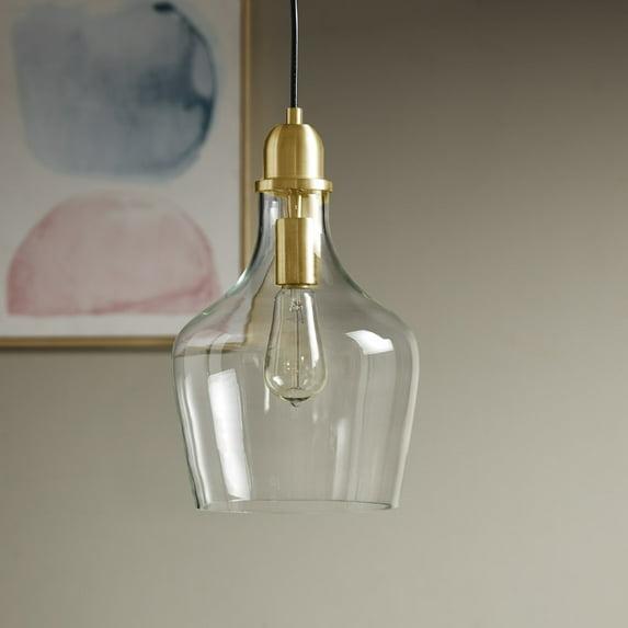 Ink+Ivy 9"x95.5" Auburn Bell Shaped Hanging Glass Simple Industrial Pendant Light Gold: Modern Ceiling Fixture, 60W E26, Adjustable Height