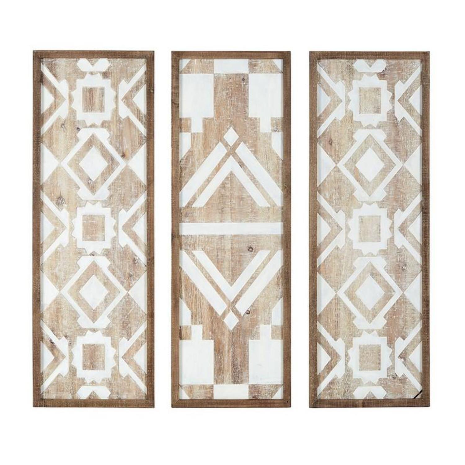 Set of 3 Gianna Wood Wall Decor Natural: Madison Park Mandal Panel, Two-tone, Geometric, Carved, Easy to Hang