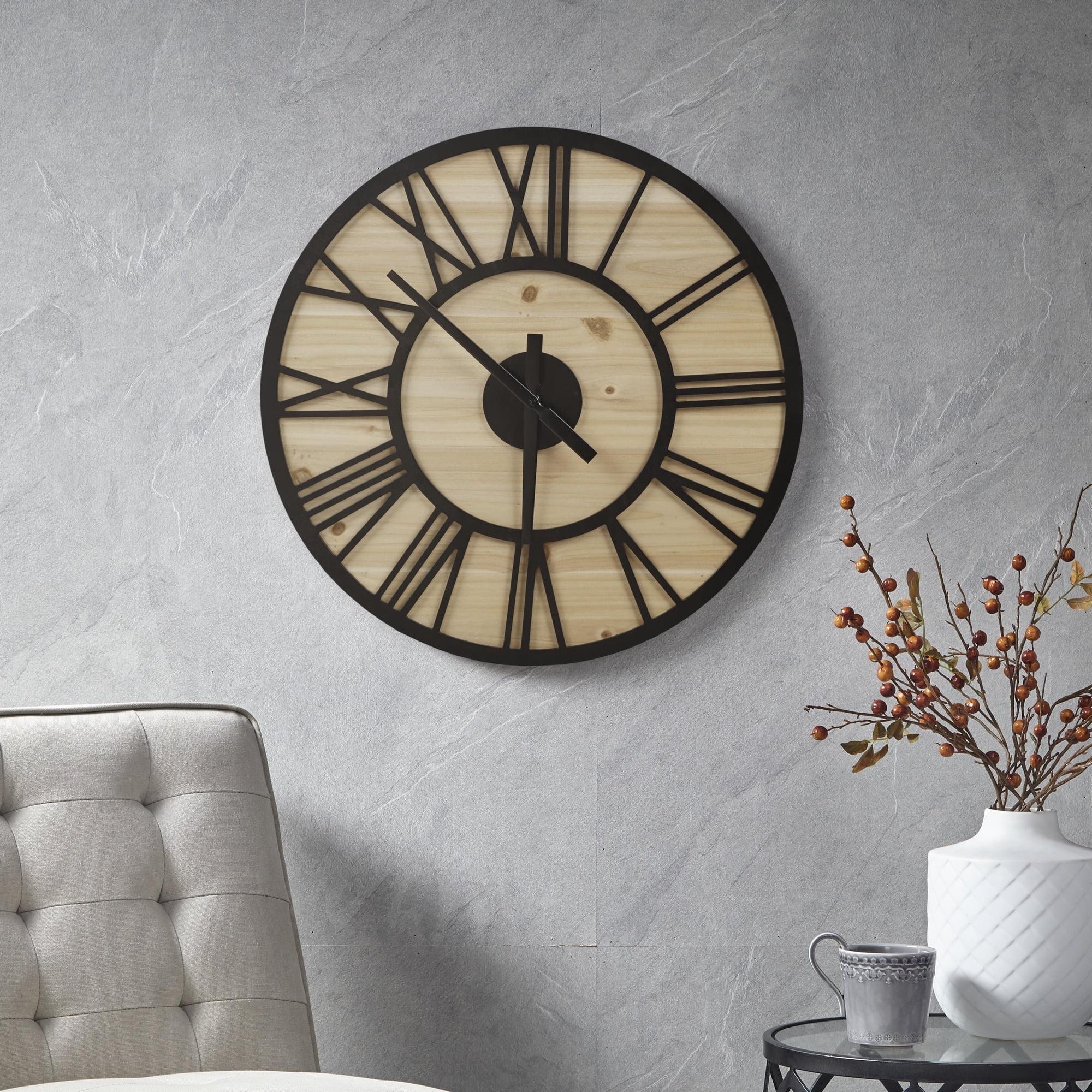 23.6" Mason Wood Wall Clock Natural/Black - Madison Park: Farmhouse Style, Roman Numerals, Indoor Decor