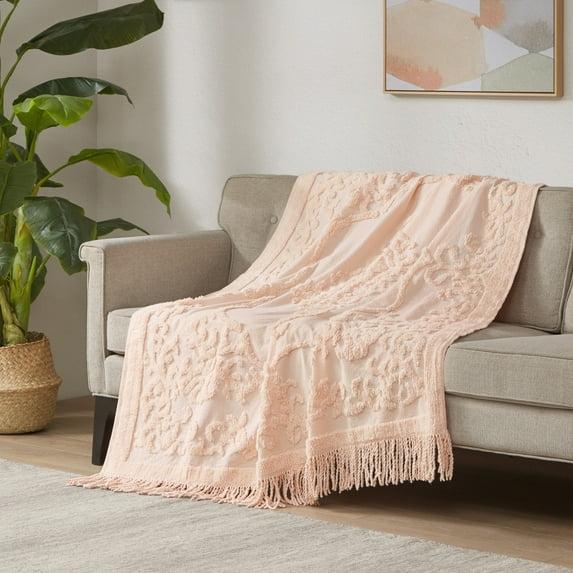 Madison Park Chloe 100% Cotton Tufted Chenille Lightweight Throw With Fringe Tassel