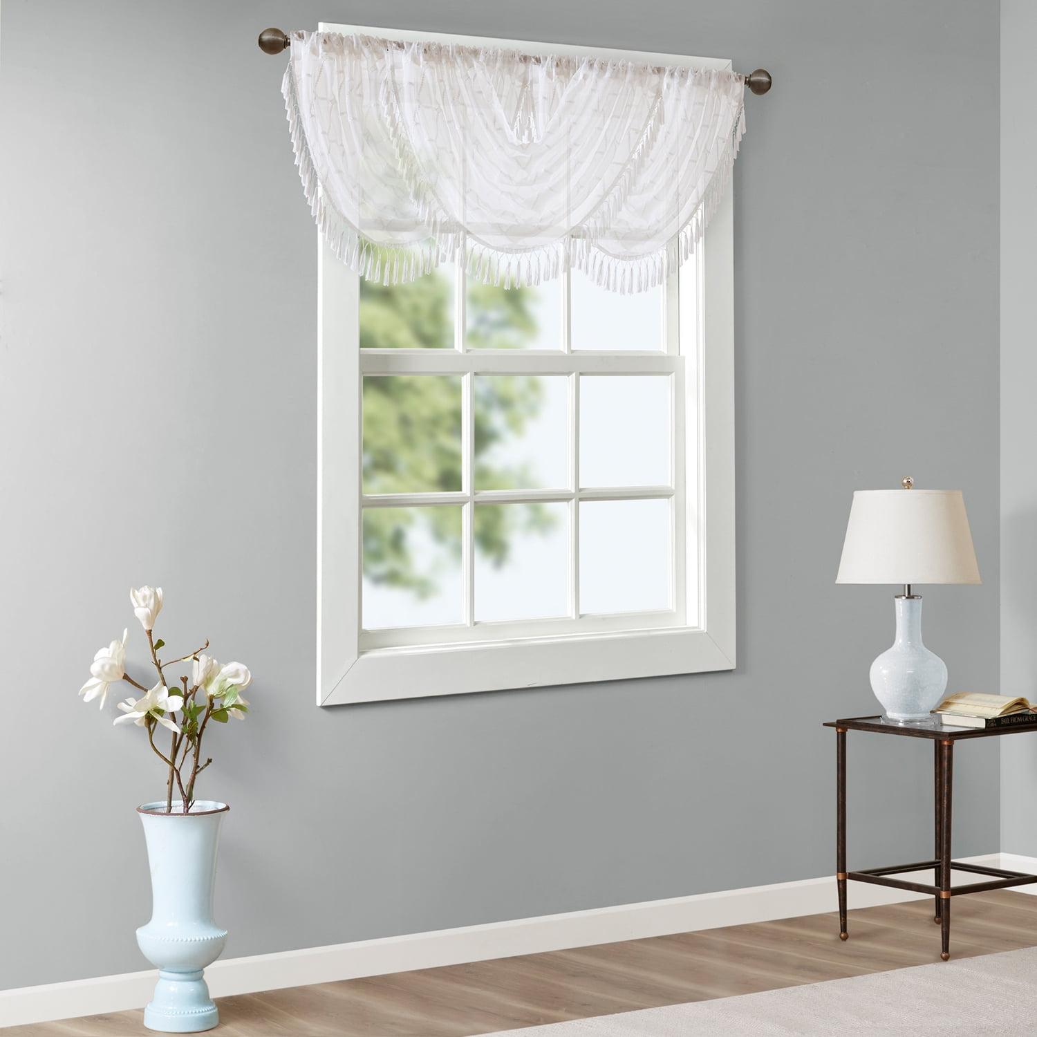 Madison Park Irina Diamond Sheer Embroidered Waterfall Valance