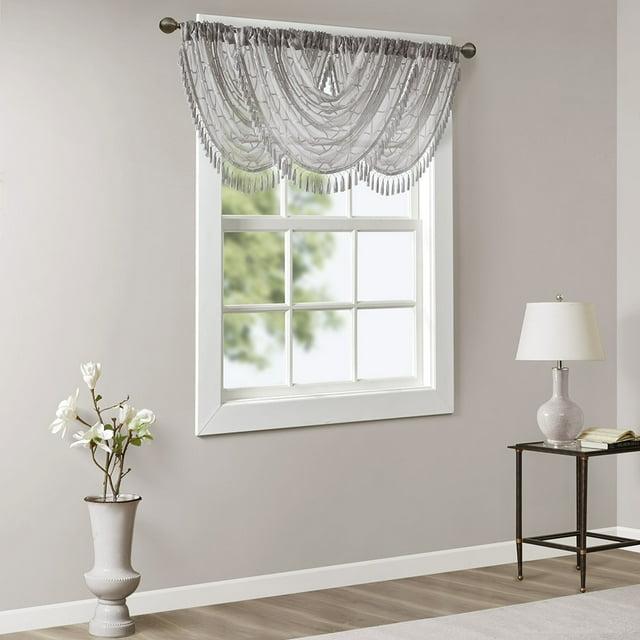 Madison Park Irina Diamond Sheer Embroidered Single Waterfall Valance