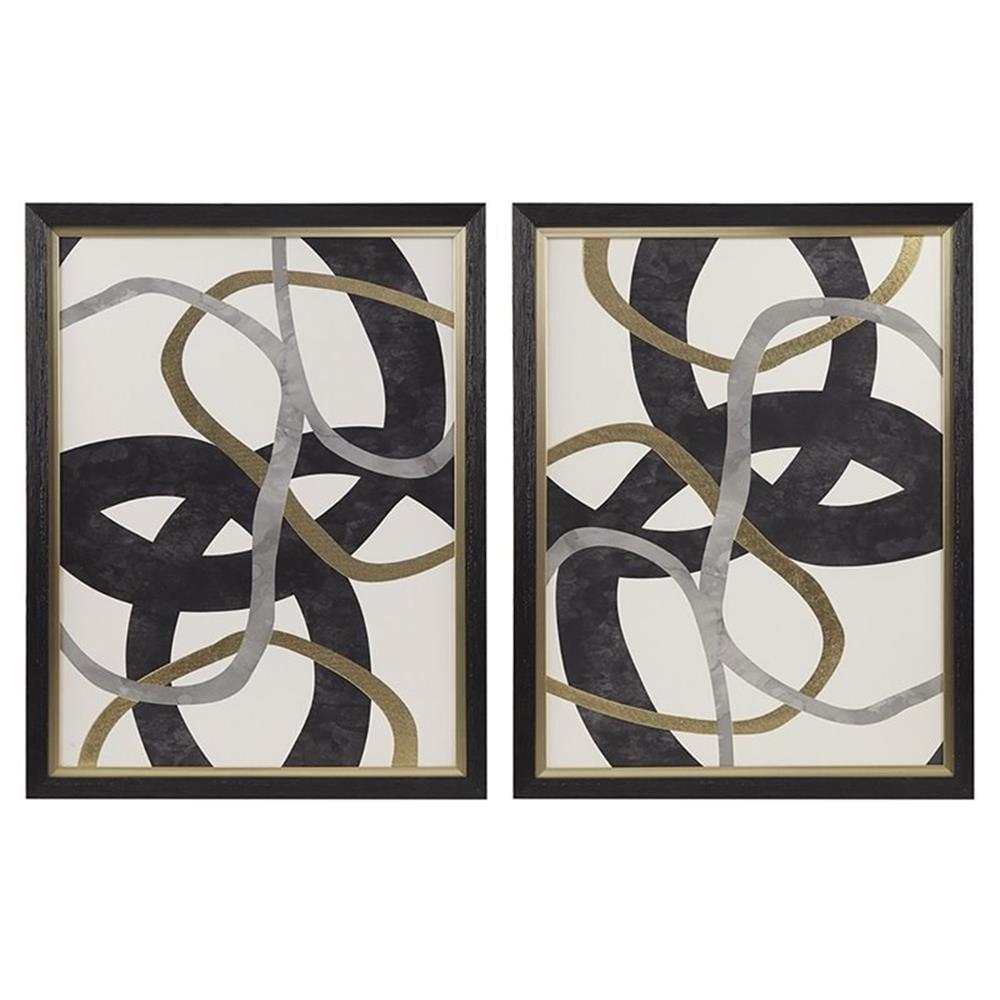 2pc Moving Midas Gold Foil Abstract Framed Canvas Wall Art Set Black - Madison Park: Modern Decor, Vertical Orientation