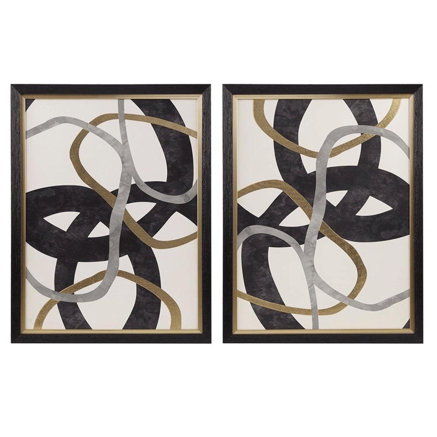 Modern Black and Gold Abstract Framed Canvas Wall Art Set