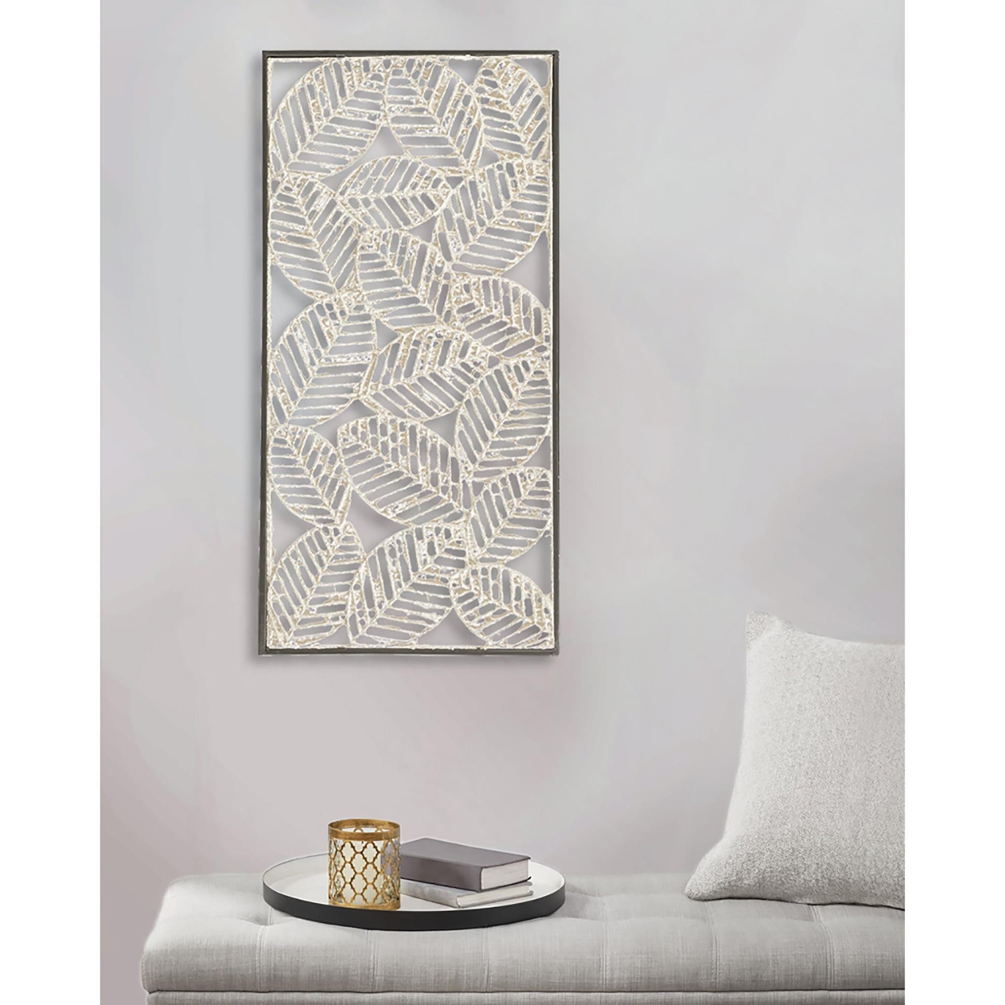 32" x 16" Cream Paper Cloaked Leaves Metal Framed Wall Sculpture