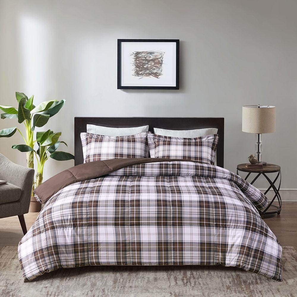 Brown Plaid Full Microfiber Down Alternative Bedspread Set