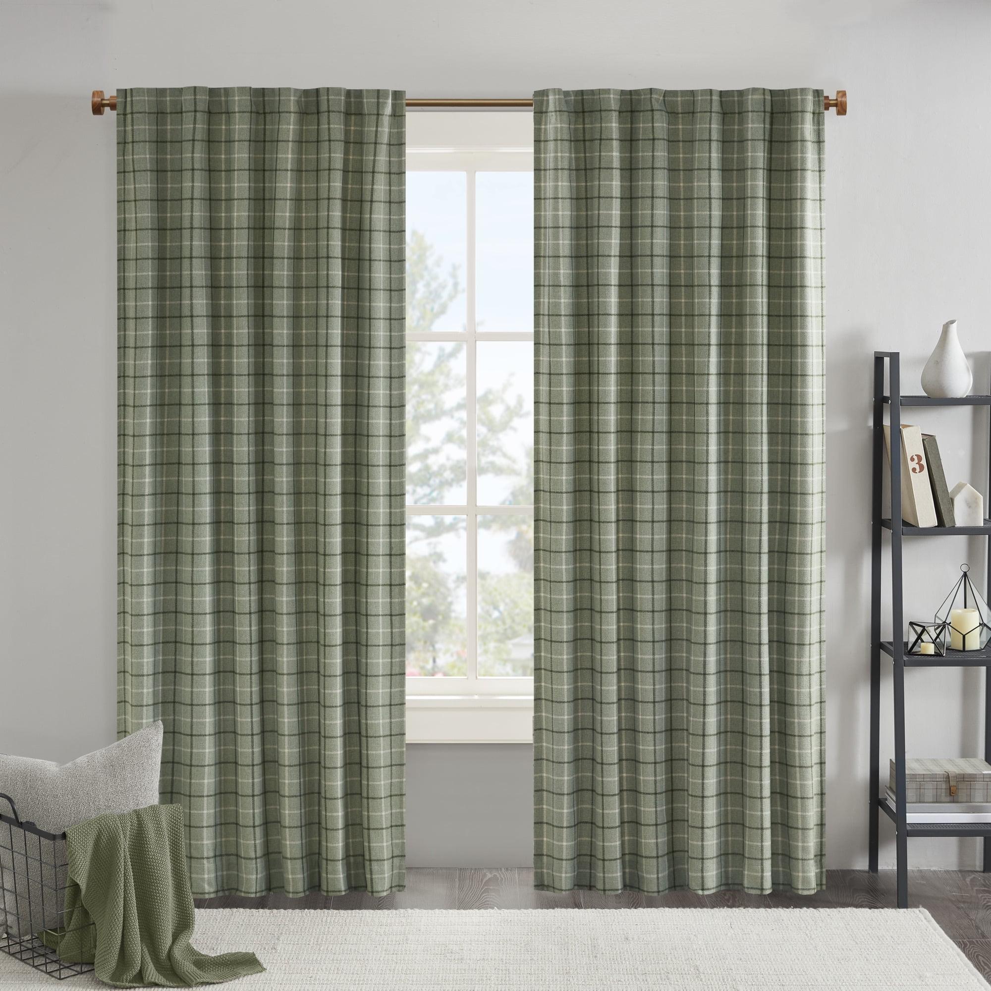 Green Plaid Thermal Fleece Lined Curtain Panel, 50" x 84"