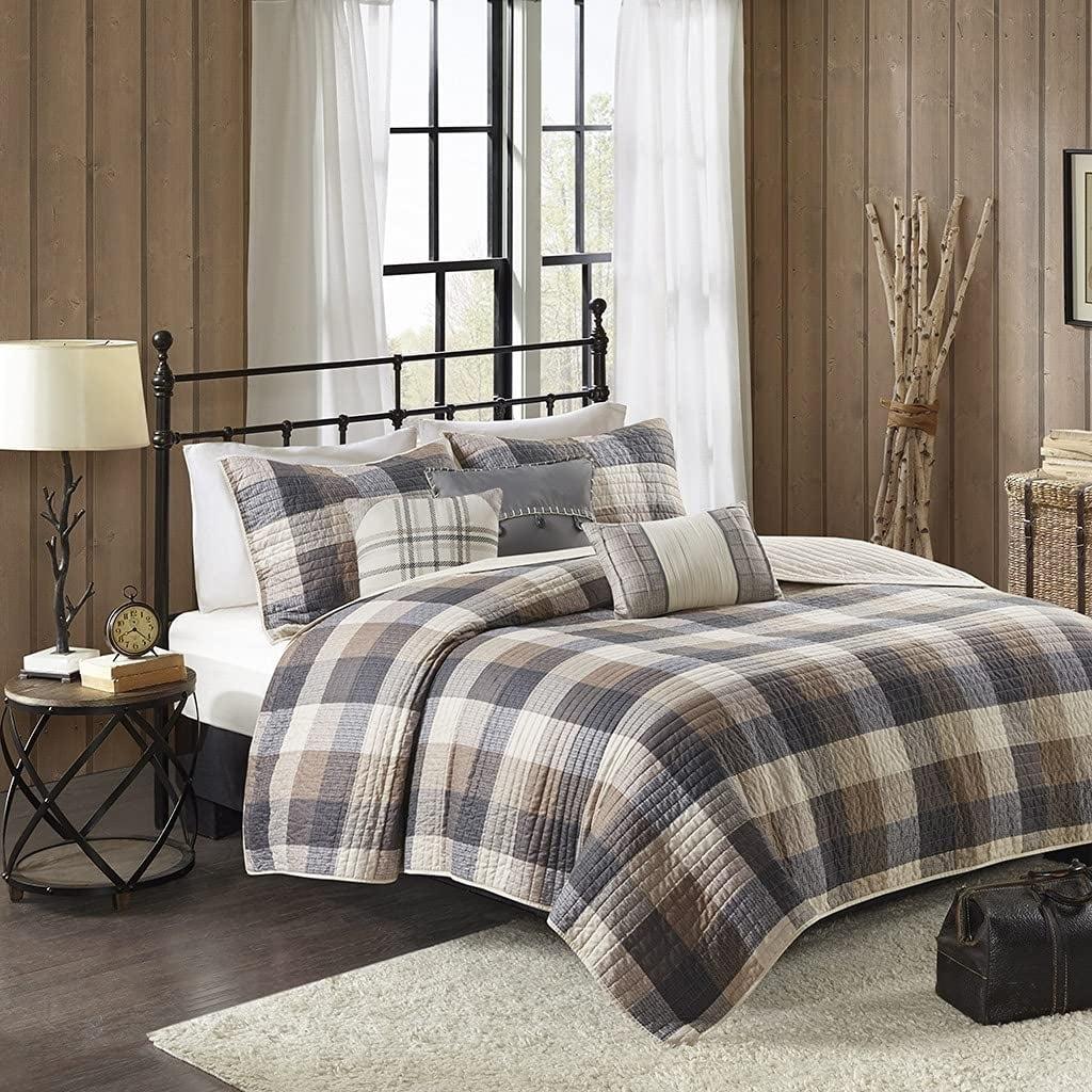 Madison Park Ridge 6 Piece Printed Herringbone Quilt Set with Throw Pillows