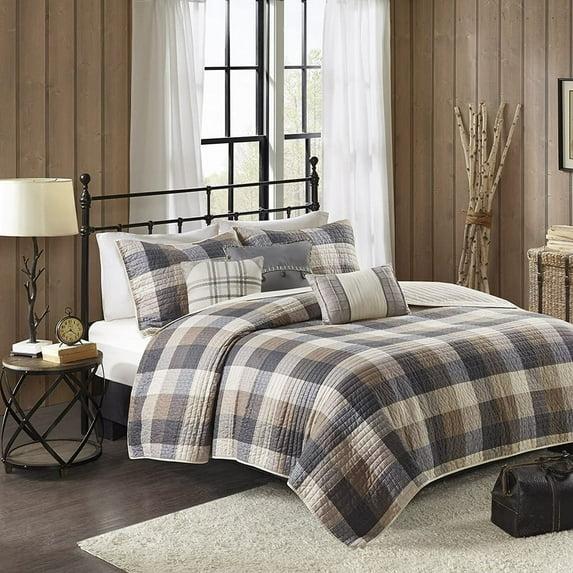 Madison Park Ridge 6 Piece Printed Herringbone Quilt Set with Throw Pillows