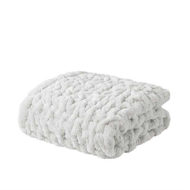 Madison Park Silver Ruched Fur Throw 50x60"