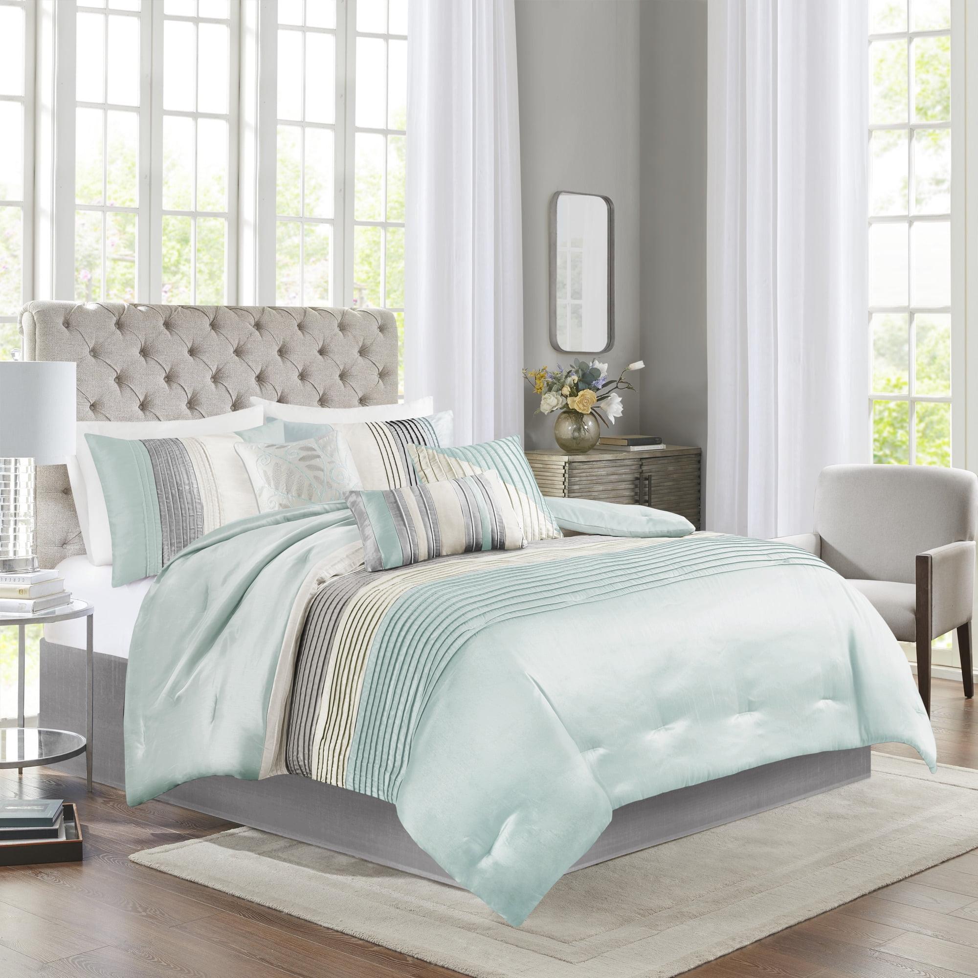 Aqua and Gray Queen Microfiber 7-Piece Comforter Set