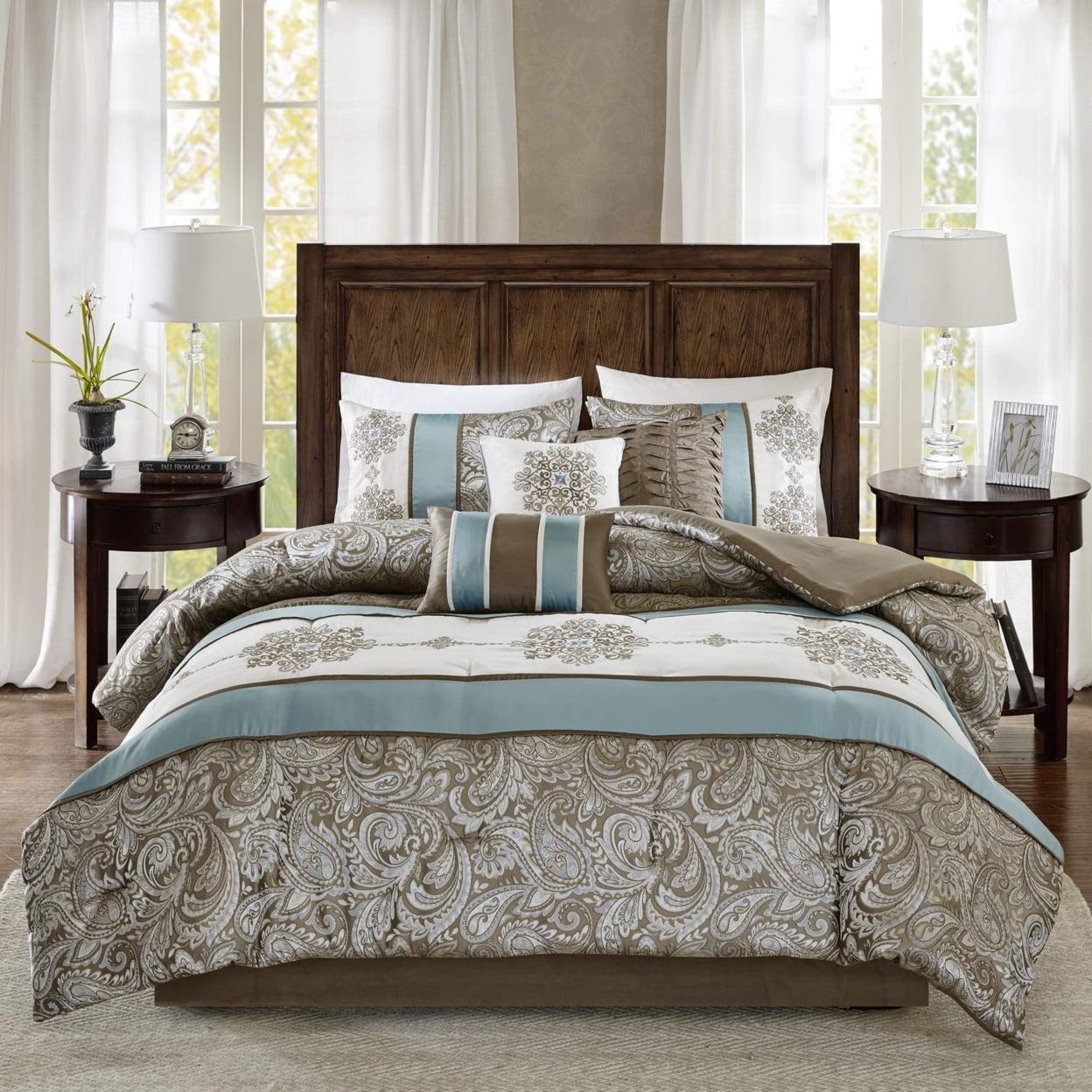 Caroline Queen Brown and Blue Jacquard Comforter Set