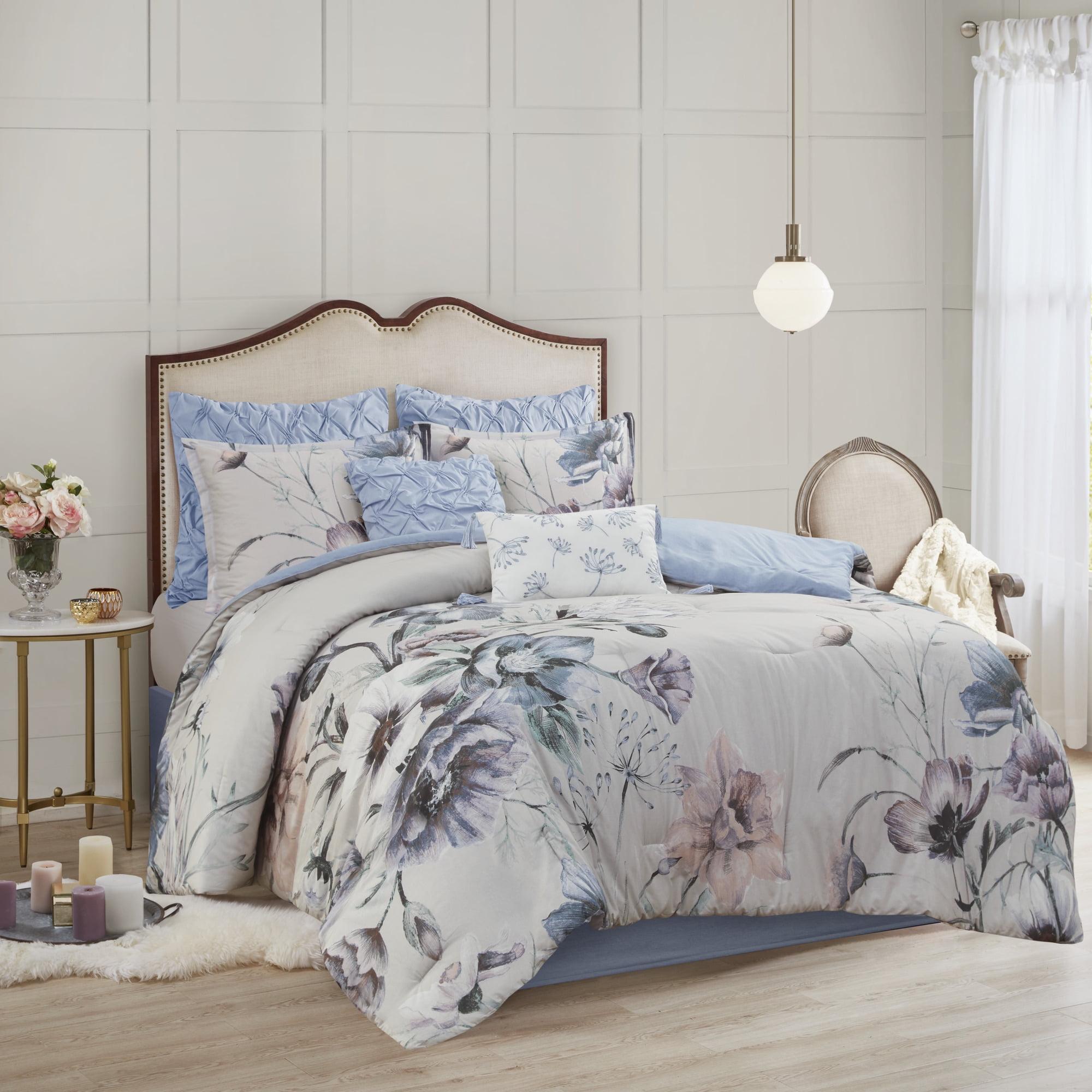 Cassandra Shabby Chic Queen Cotton Comforter Set in Soft Blue