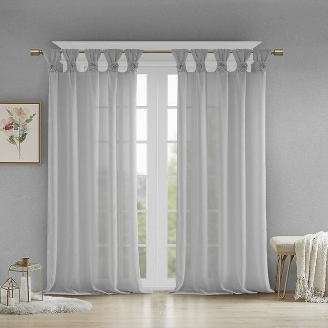 Madison Park Rosette Floral Embellished Cuff Tab Top Solid Curtain Panel
