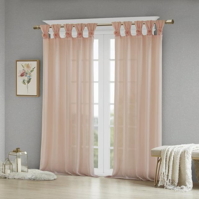 Madison Park Rosette Floral Embellished Cuff Tab Top Solid Single Curtain Panel