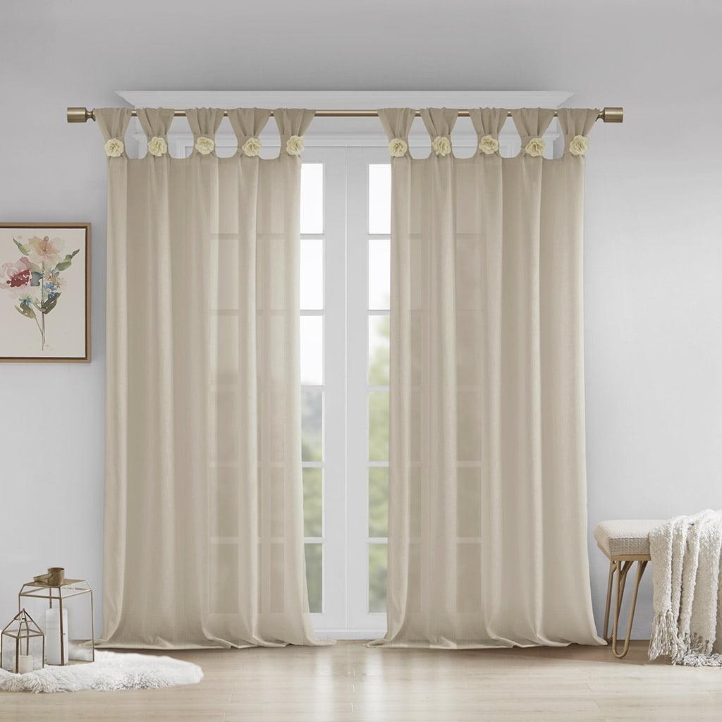 Madison Park Rosette Floral Embellished Cuff Tab Top Solid Single Curtain Panel