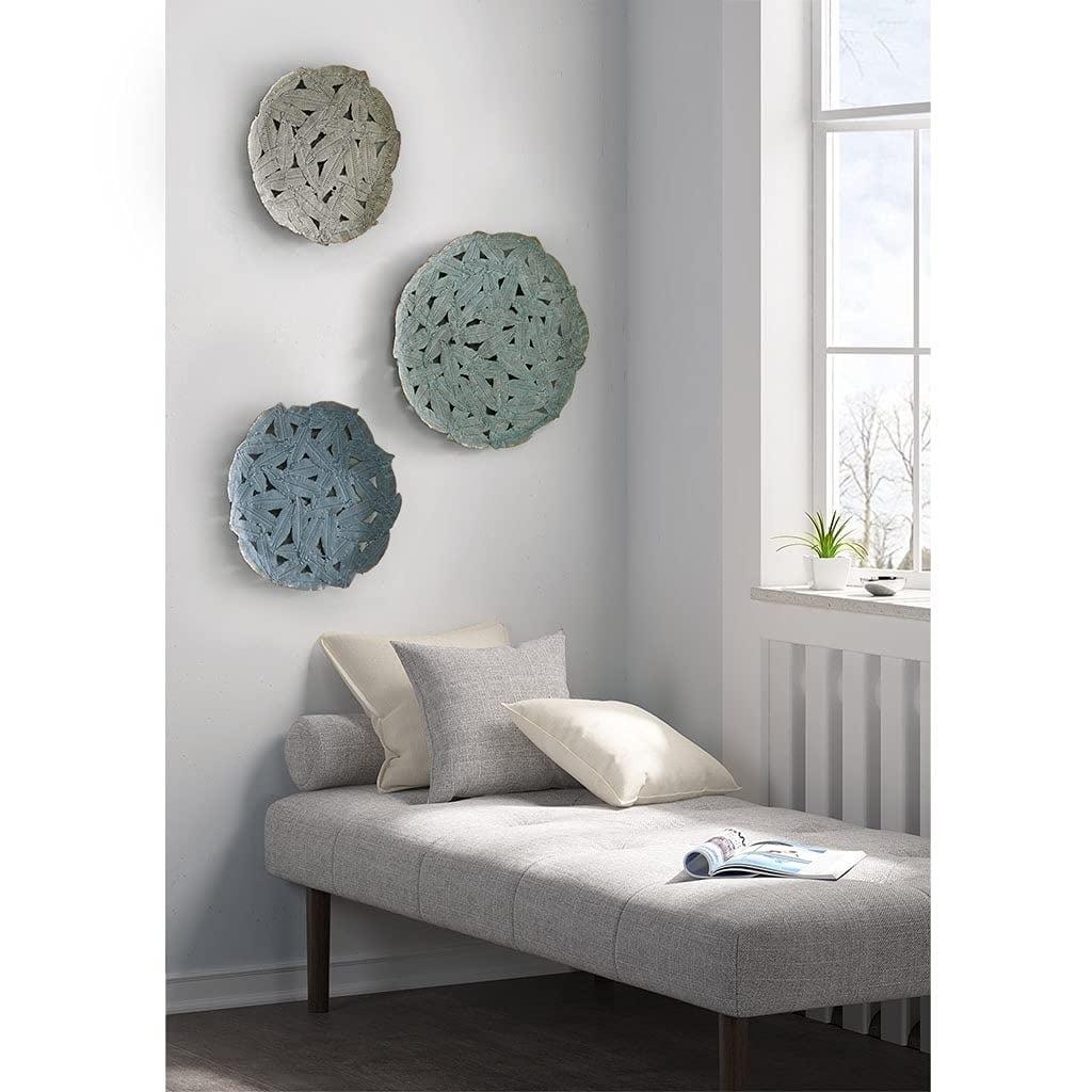 Set of 3 Jax Iron Painted Wall Decor Blue: Madison Park Metal Artwork, Botanical Cast Sculpture, Modern Style