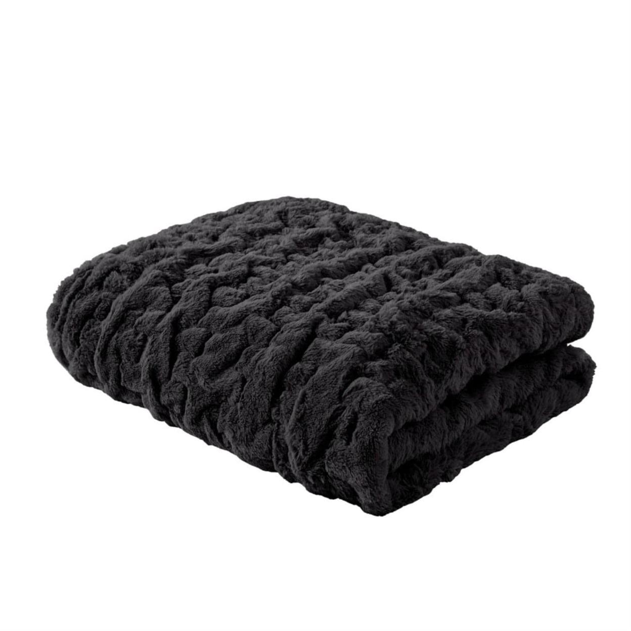 Luxurious Black Faux Fur 50"x60" Reversible Throw Blanket