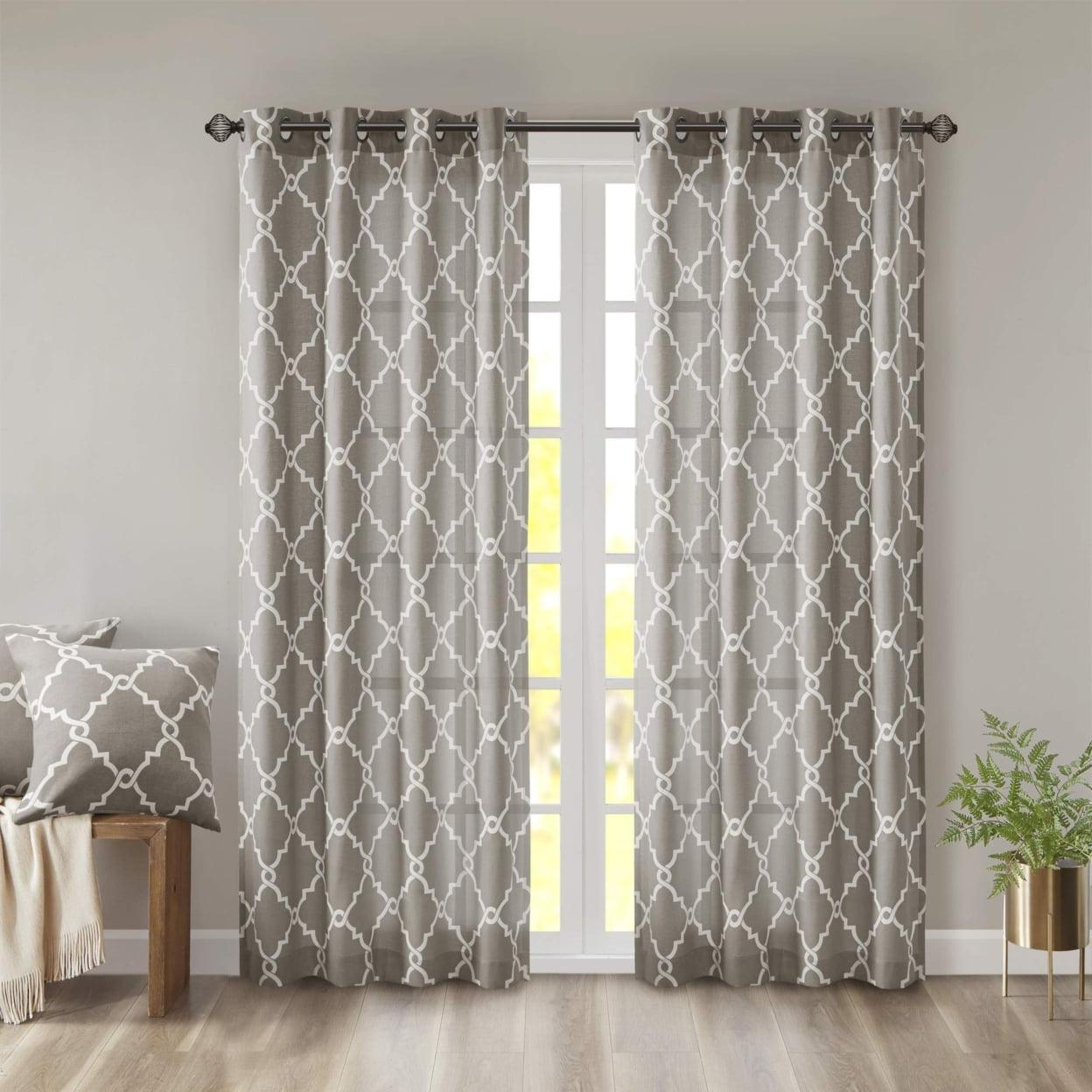 Fretwork Print Grommet Top Window Curtain Panel