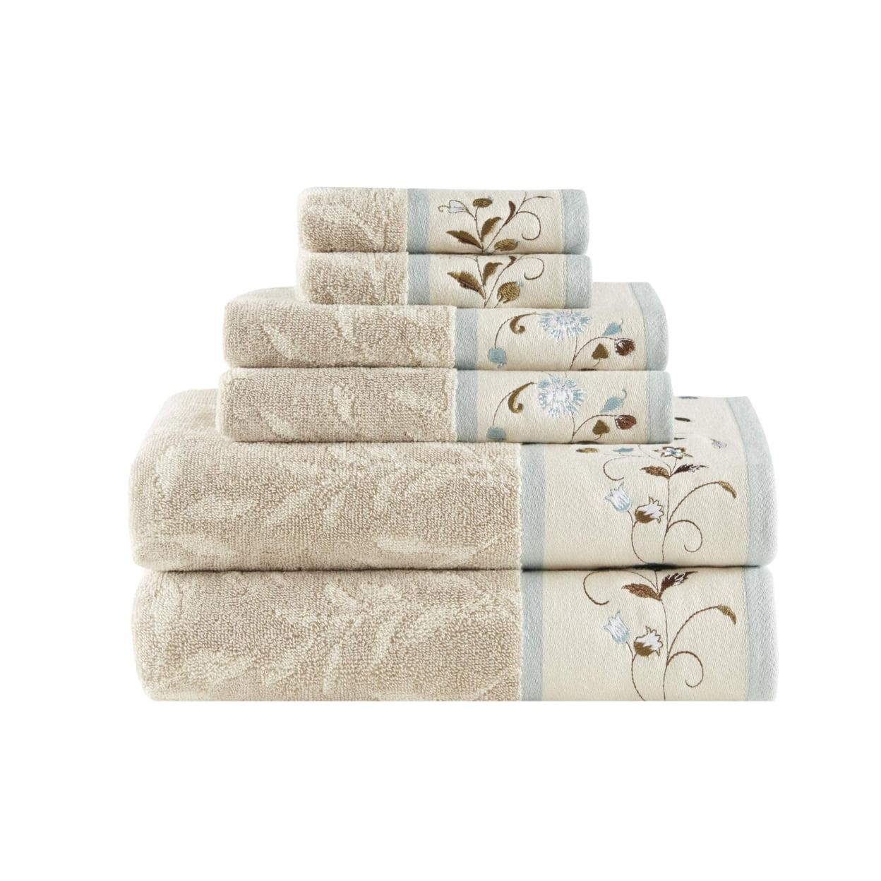 Serene Blue and Beige Cotton Jacquard 6-Piece Towel Set