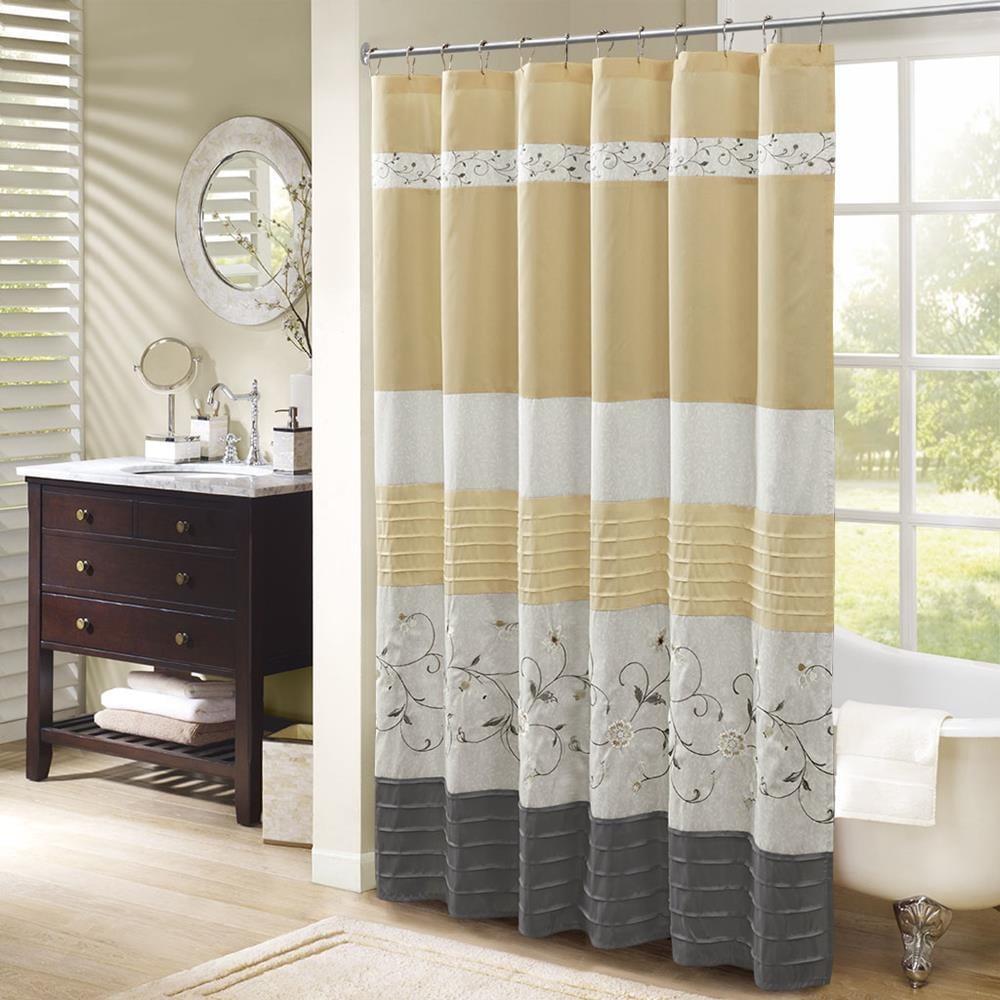 Madison Park Serene Faux Silk Embroidered Floral Shower Curtain