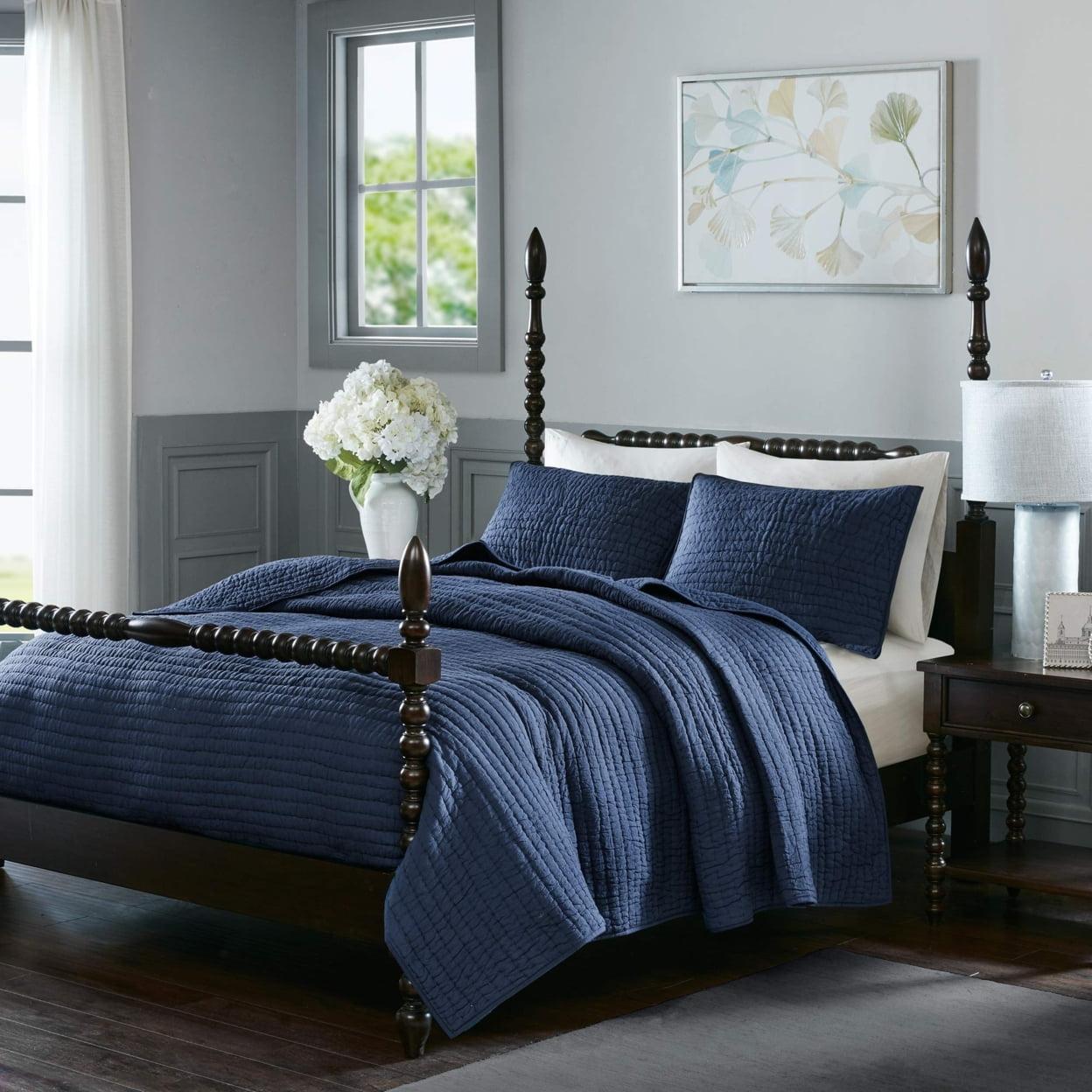 Madison Park Signature Serene Cotton 3 Piece Coverlet Sets (Full/Queen 92x96, Blue)