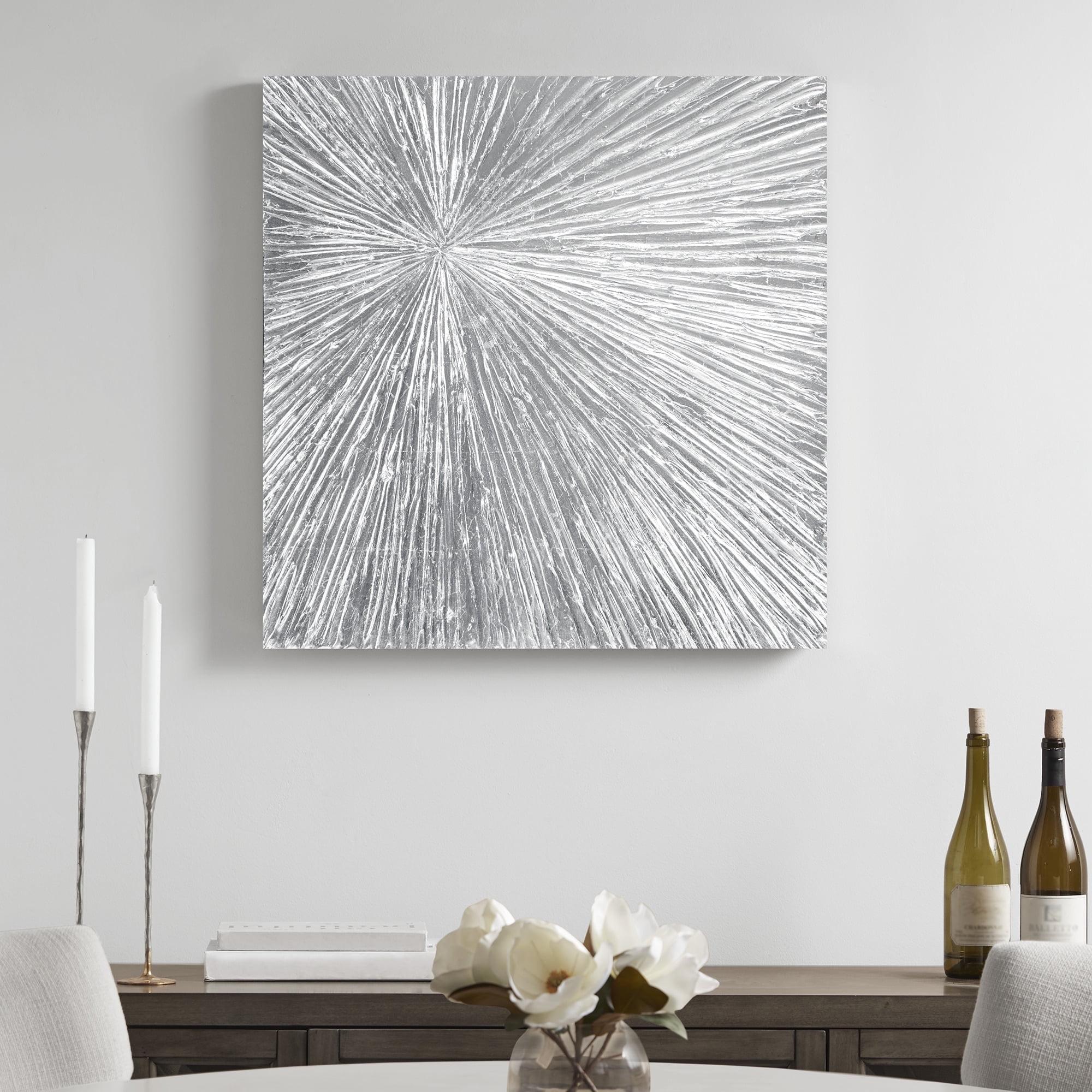 Silver Abstract Sunburst Hand Painted Dimensional Resin Wall Art