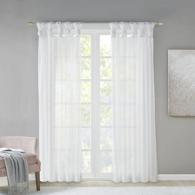 Set of 2 95"x50" Persis Twisted Tab Voile Sheer Window White: Madison Park Curtain Panels, Sheer, Transitional Style