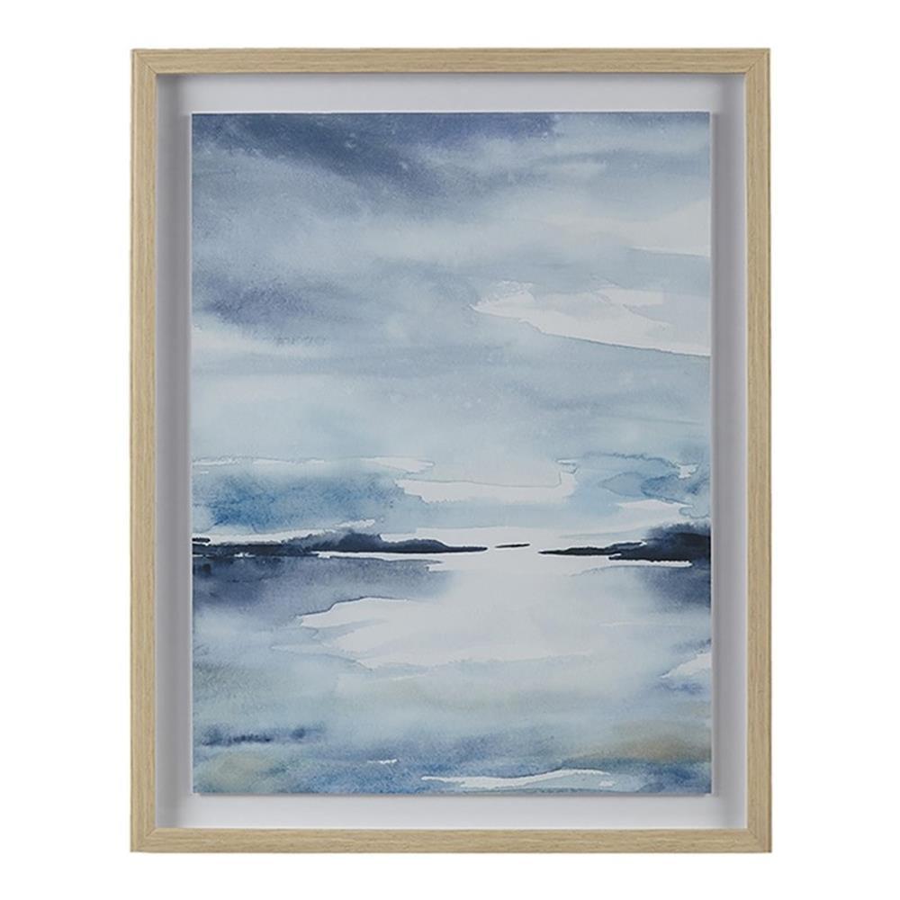 Sparkling Sea Framed Glass and Single Matted Abstract Landscape Coastal Wall Art Blue - Madison Park: Nautical Decor, Polystyrene Frame