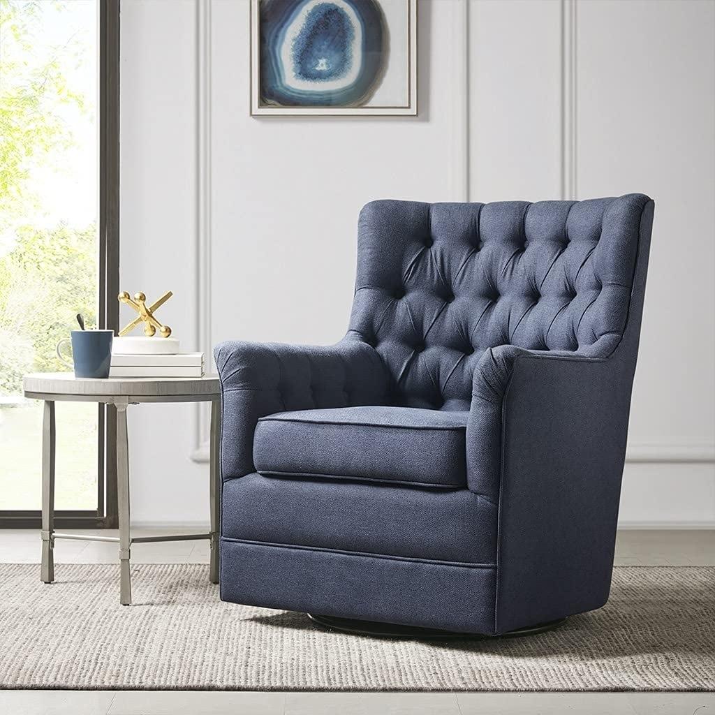 Madison Park Traditional Mathis Swivel Glider Chair with Blue Finish MP103-0935